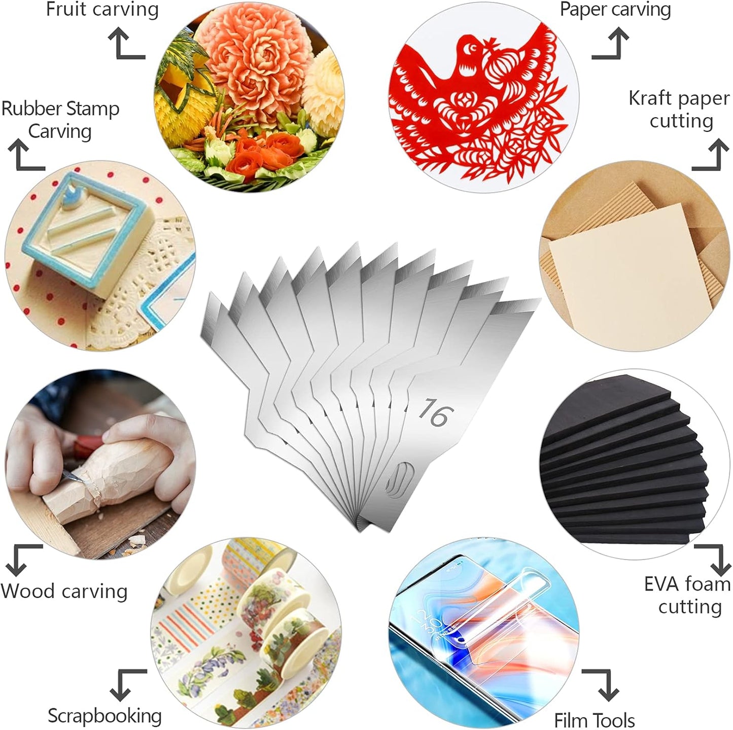 100 Pack Hobby Blades Craft Knife Blade Refill #16 Hobby Knife Replacement Blades with Storage Box for DIY Cutting Caving