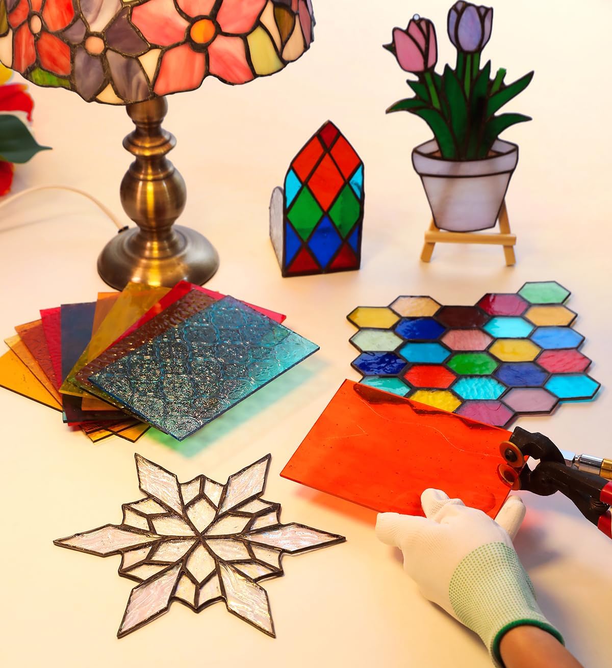 40 Transparent Stained Glass Sheets, 4”x6” Textured Bright Transparency Mosaic Glass Pack, Variety Cathedral Art Glass Pieces for DIY Mosaic Tiles Crafts, Home Decor, Suncatchers