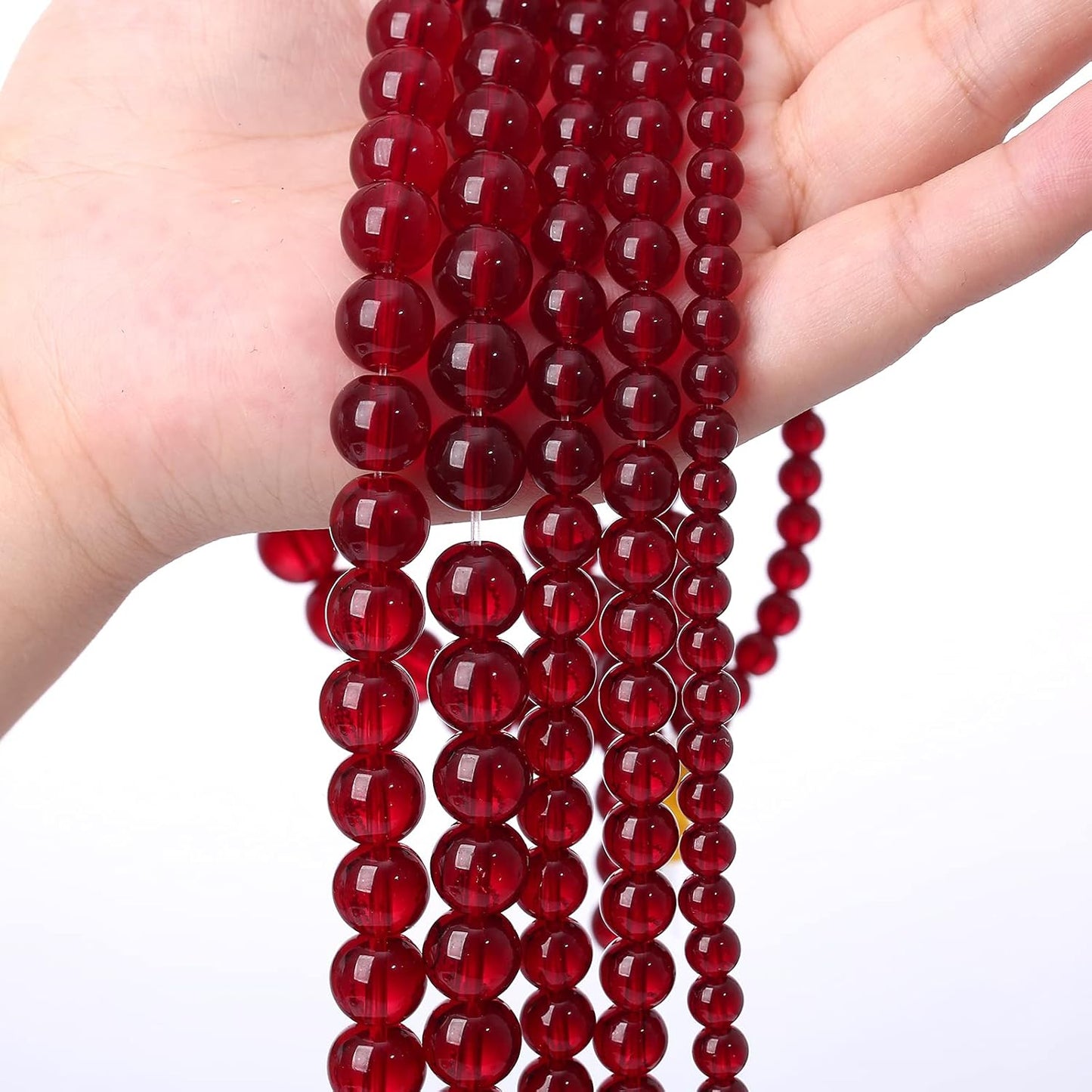 80pcs 10mm Smooth Garnet Red Glass Crystal Round Loose BeadsFor Jewelry Making DIY Bracelet Necklace Accessories 32" 2 Strand