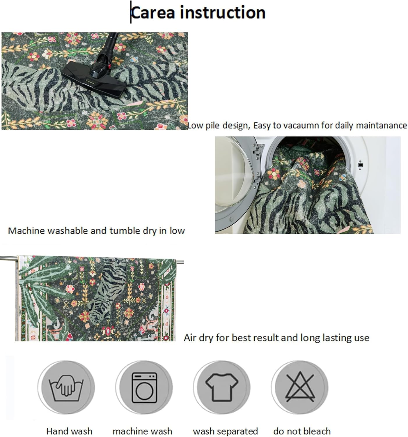 Oriental Tropical Washable Rugs, Greyish Green Boho Vintage Distressed Hippie 4x6 Area Rugs for Living Room Bedroom Kitchen Entryway Dorm, Abstract Botanical Animal Tribal Accent Carpet