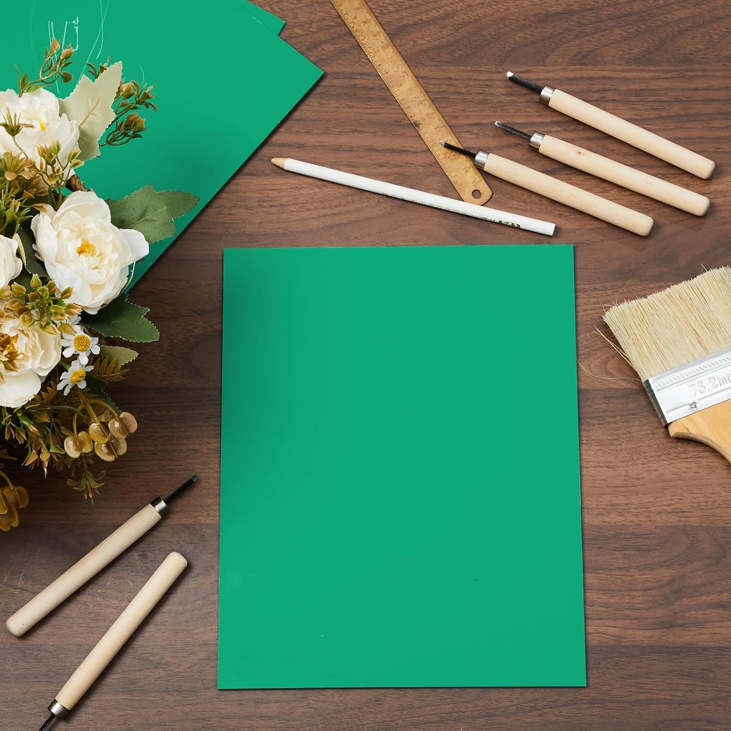 Yeaqee 8 Pcs 8 x 10 Inch Linoleum Block Rubber Carving Block Soft Linocut Blocks Large Linoleum Sheet Unmounted Lino Plates for Engraving Art Project Printmaking Artist Studio Supplies, Green