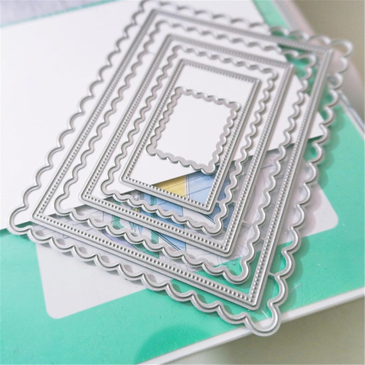 Cutting Dies Metal Stencils Scrapbooking Tools Flowers Lace Frame DIY Embossing Template for Paper Card Making Album Arts Crafts Supplies (Corrugated Rectangular Frame- 10.6x13.8cm)