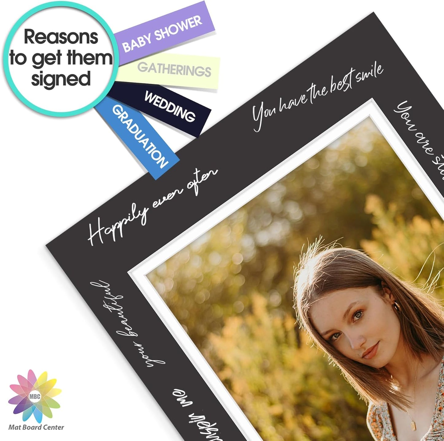 Mat Board Center, Double Mat - Acid Free, 8-ply Thickness, White Core - for Pictures, Photos, Framing (Black Over White, 11x14 for 8x10, Pack of 5)