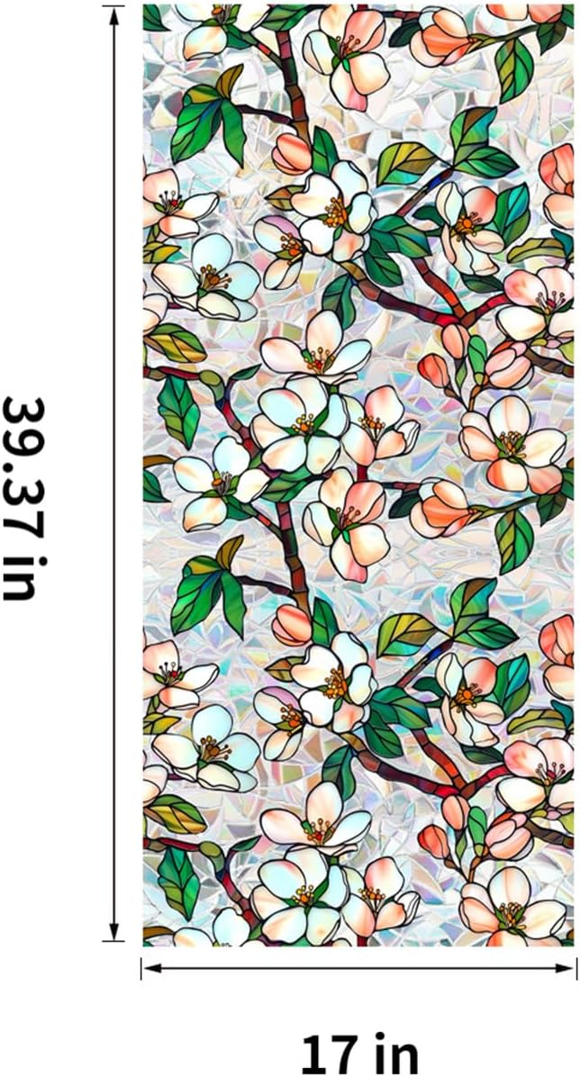 Stained Glass Window Film UV Resistant Window Privacy Film Petal Privacy Rainbow Decals Living Room Bedroom Sun Blocking Decor Removable Static Cling Stickers 17 x 39.37 Inch