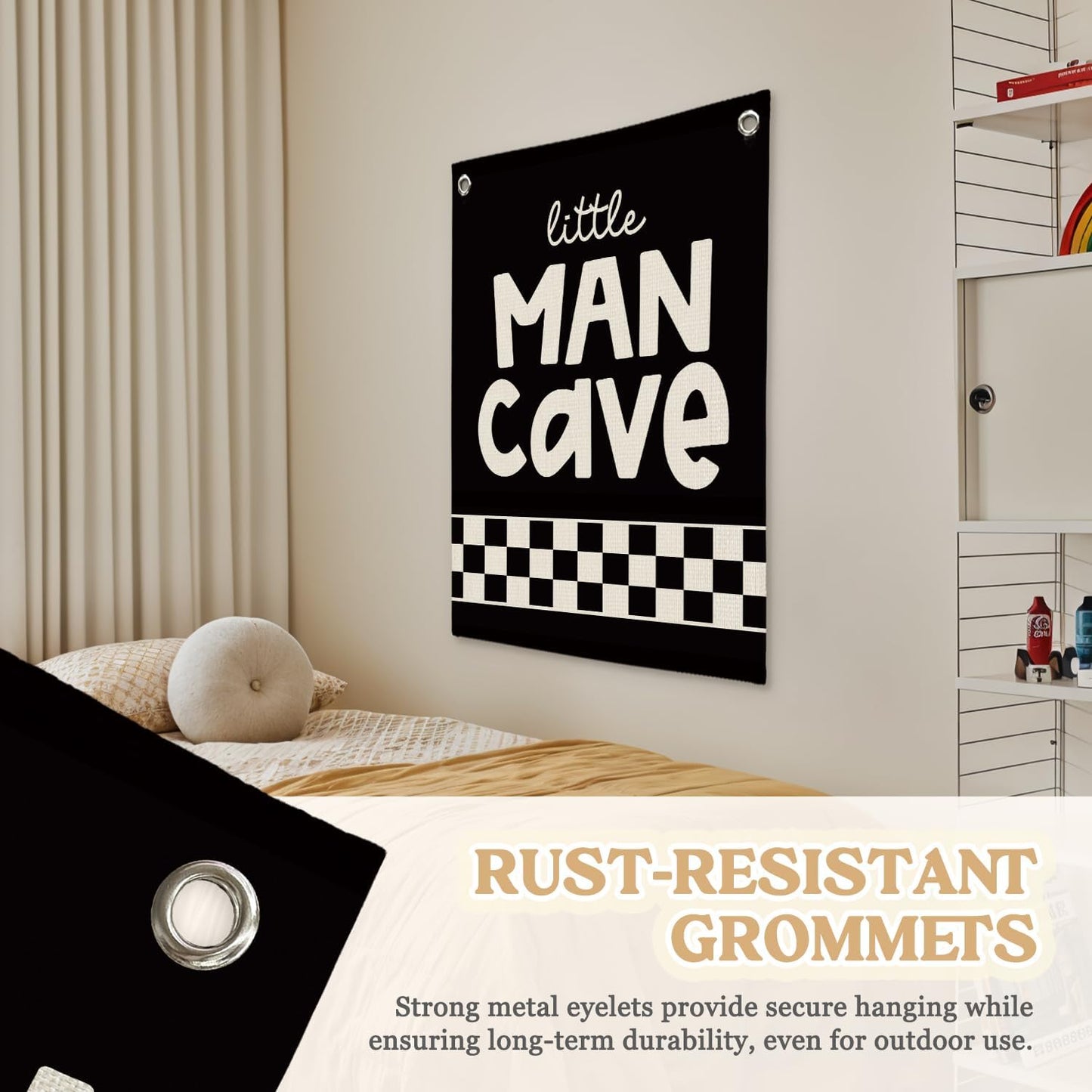 Boy Room Decor,Little Man Cave Sign for boys,Little Man Cave Linen Canvas Banner,Kids Room Wall Hanging Flag Banner, Adventure Nursery Sign for Baby and Kids, Playroom Wall Hanging Flag 18x25 Inch