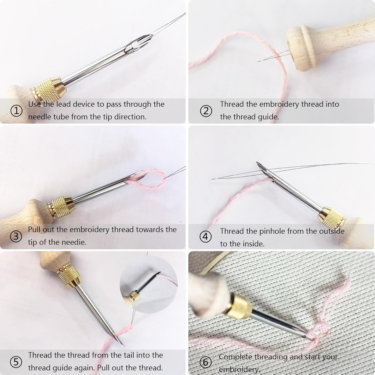 DiaWiew Adjustable Punch Needle Kit - Punch Needle Tool Include Wooden Handle Embroidery Pen Kits - Punch Needle Set for DIY Craft Decoration and Gifts - Perfect for Adults Beginners