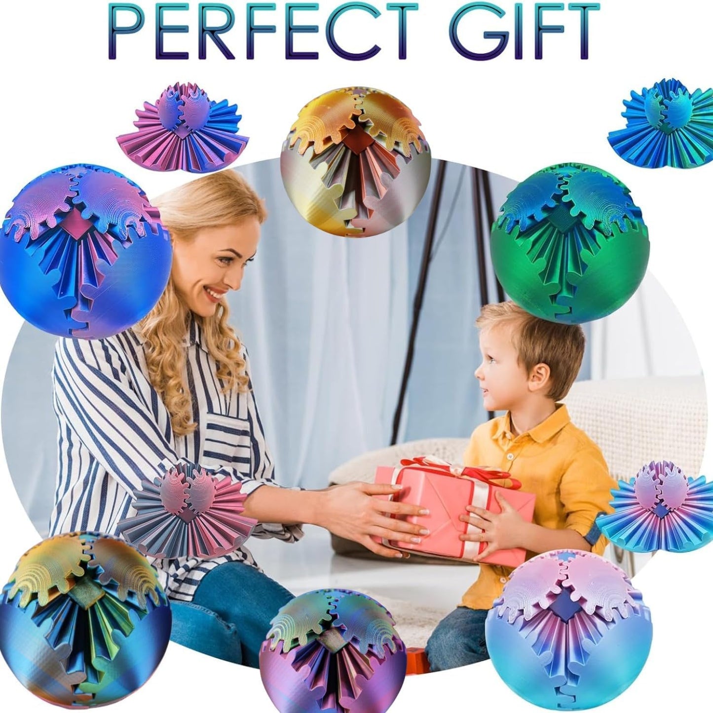 Gear Ball 3D Printed Spin Cube Fidget Toy, Sphere Stress Toy, GearSphere Desk Toy for Anxiety Relaxing (Laser Dark Red)