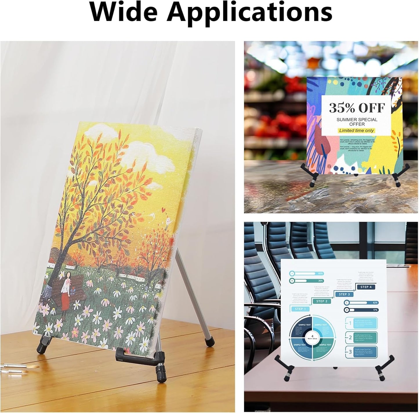 14" High Tabletop Instant Display Easel, Small Desktop Steel Easel Stand with Adjustable Holders for Paintings, Posters and Store Signs(Silver, 2Pack)