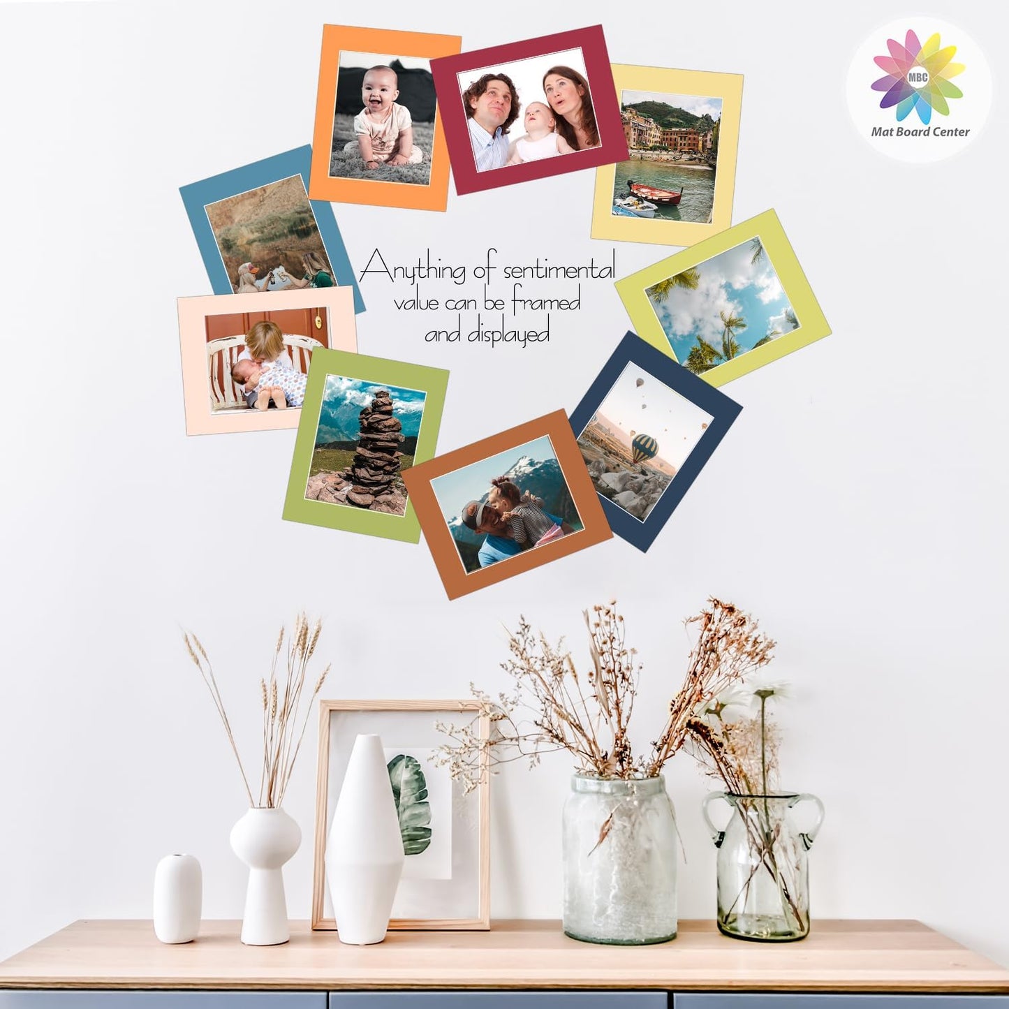 Mat Board Center, Pack of 25, 11x14 for 8x10 Mix Color Picture Mat Sets - Acid Free, 4-ply Thickness, Bevel Pre-Cut White Core - Includes Backing Boards and Clear Bags - for Pictures, Photos, Framing
