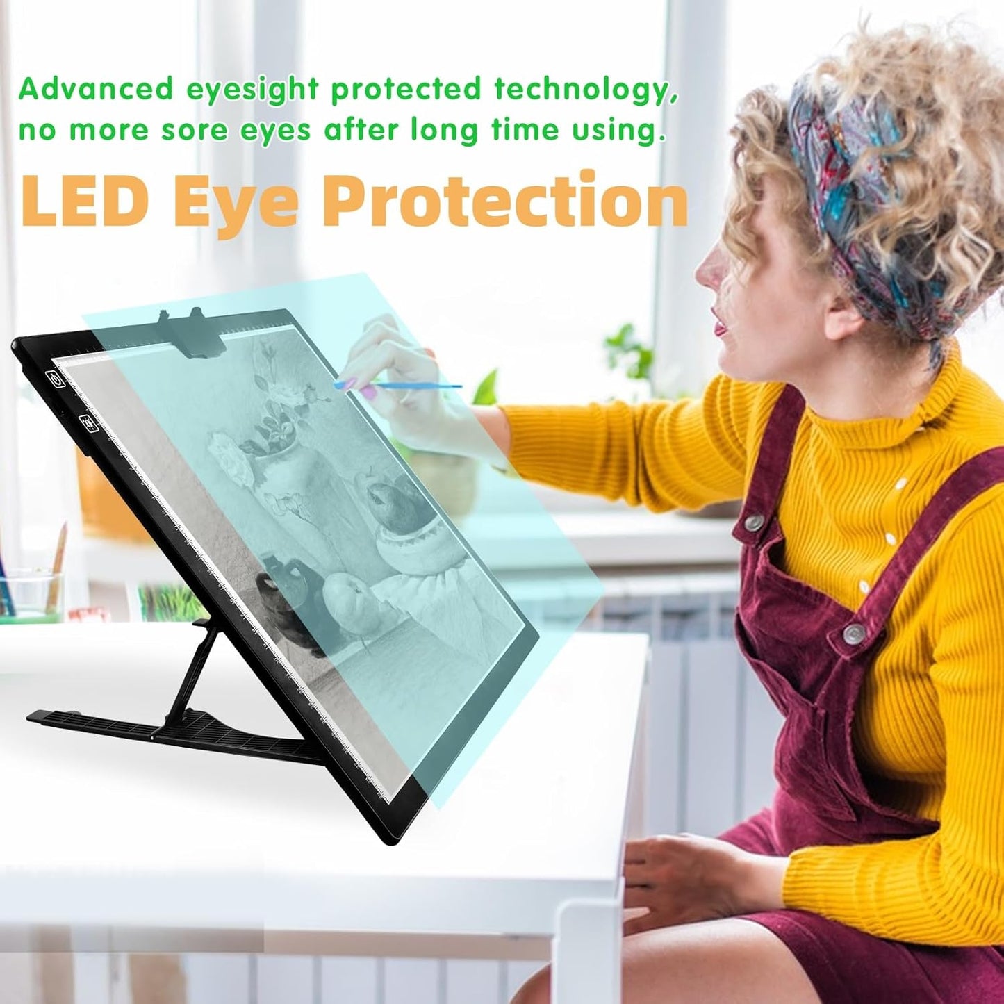 HIUKCOLED Rechargeable A3 Light Pad with Diamond Painting Light Board Carry Bag, Built-in Foldable Stand๏ผtop Clip, 3 Colors/Stepless/6-level Brightness, Battery Powered Wireless LED Tracing Box