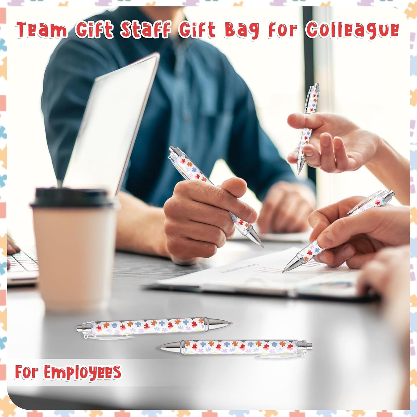 35 Sets Team Gifts 35 Puzzle Pens Bulk Retractable Ballpoint Pen 35 Thank You Cards and Organza Bags Appreciation Gifts for Coworker Employee Team Staff Teacher Nurse Student