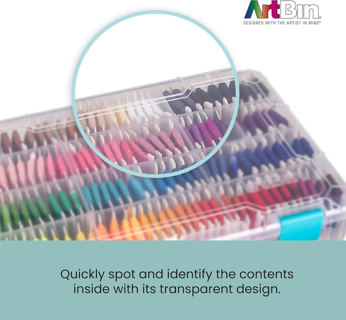 ArtBin Floss Finder Box: Clear Sewing Organizer with 6 Compartments, 12 Dividers, Durable - Perfect for Embroidery Floss and Small Sewing Supplies Storage