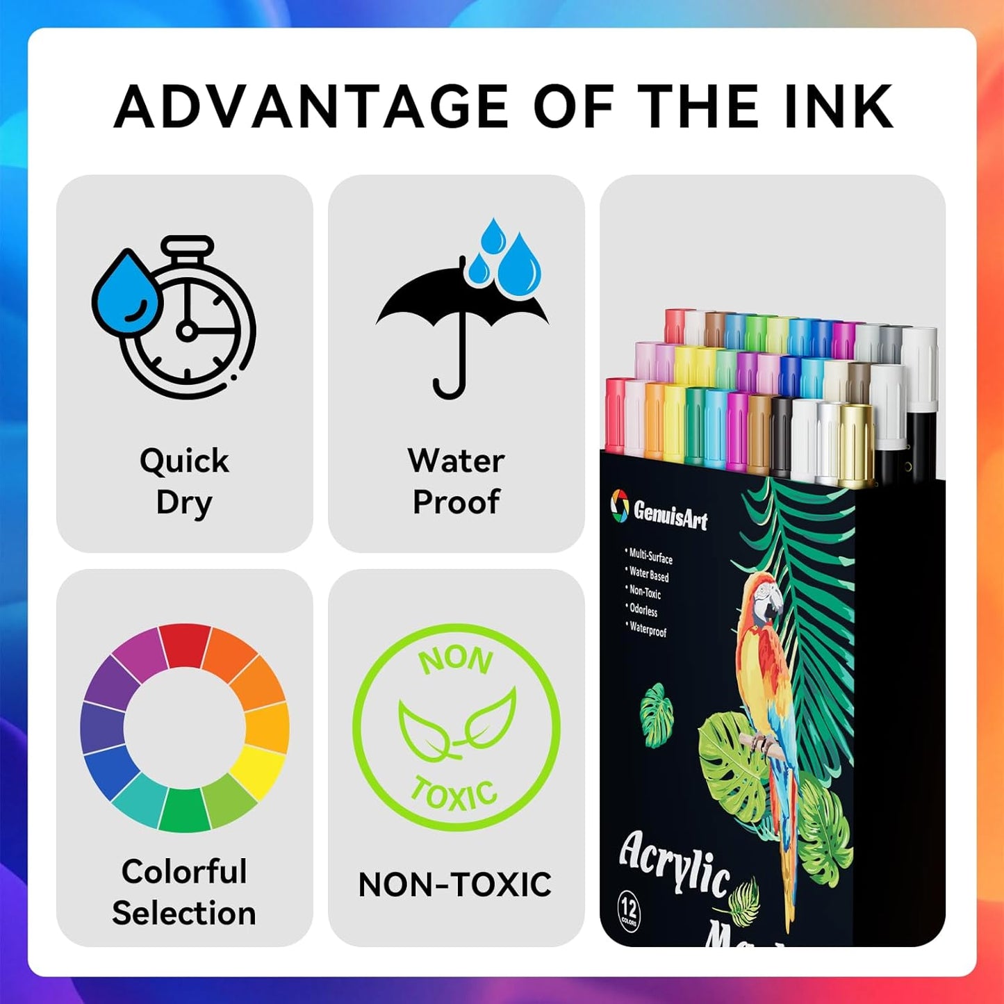 36 Colors Acrylic Paint Pens, Acrylic Paint Markers Dual Tip, with Dot Tip and Fine Tip, Acrylic Markers for Rock Painting, Wood, Canvas, Fabric, Paper, DIY Crafts Making Art Supplies (36)