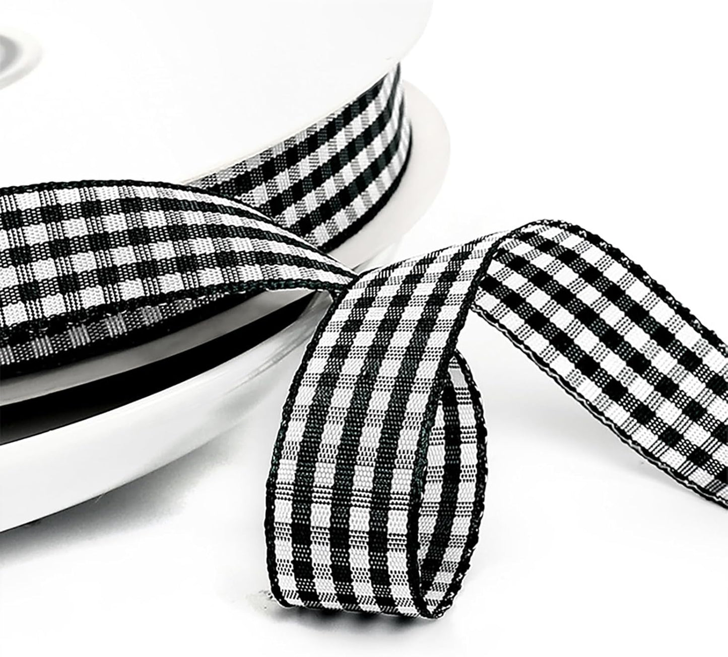 Classic Gingham Checkered Ribbon, Assorted Colors Premium Polyster Plaid Checkered Craft Ribbon for Gift Wrapping, DIY Projects, Hair Bows,Scrapbooking & Party Decor (Black, 5/8x50Yd)