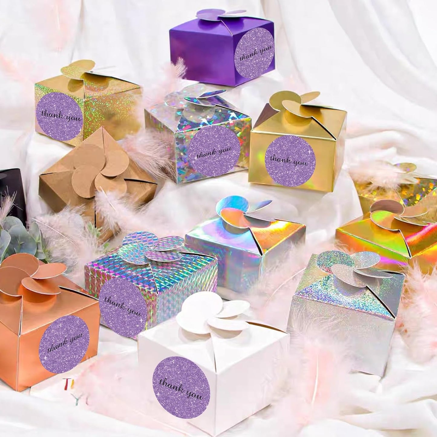 3" Circle Holographic Thermal Labels Stickers, Round Direct Thermal Label Stickers, Glitter Thermal Printer Sticker Labels for Gift Wrapping, Perforation Line Design- Glitter Purple