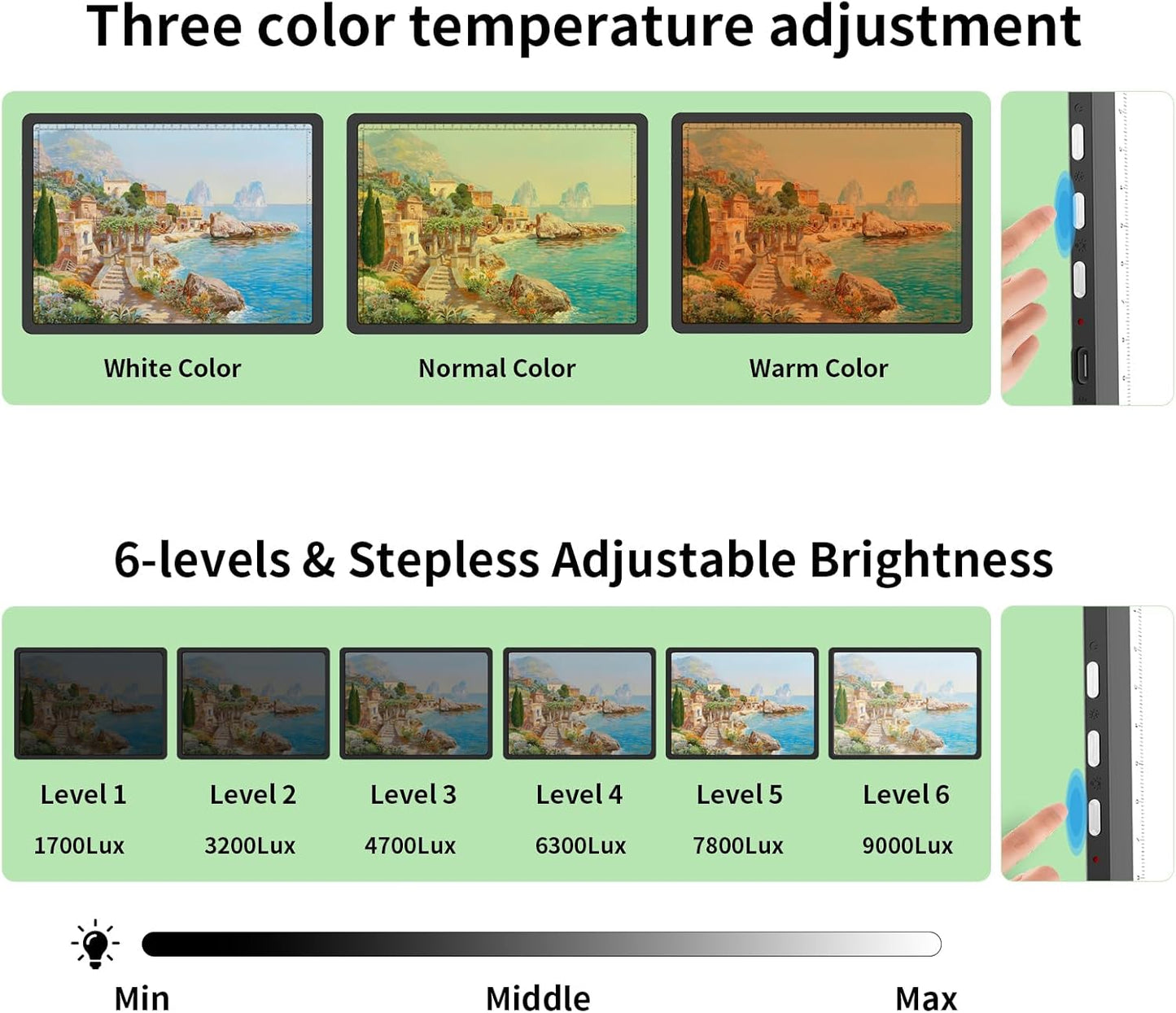 Phylosal Rechargeable A4 Light Pad with Carry Bag, Ultra-Thin Magnetic Tracing Light Box for Drawing, Diamond Art Painting Light Board with Side Button, Super Bright Light Table for Sketching (Black)