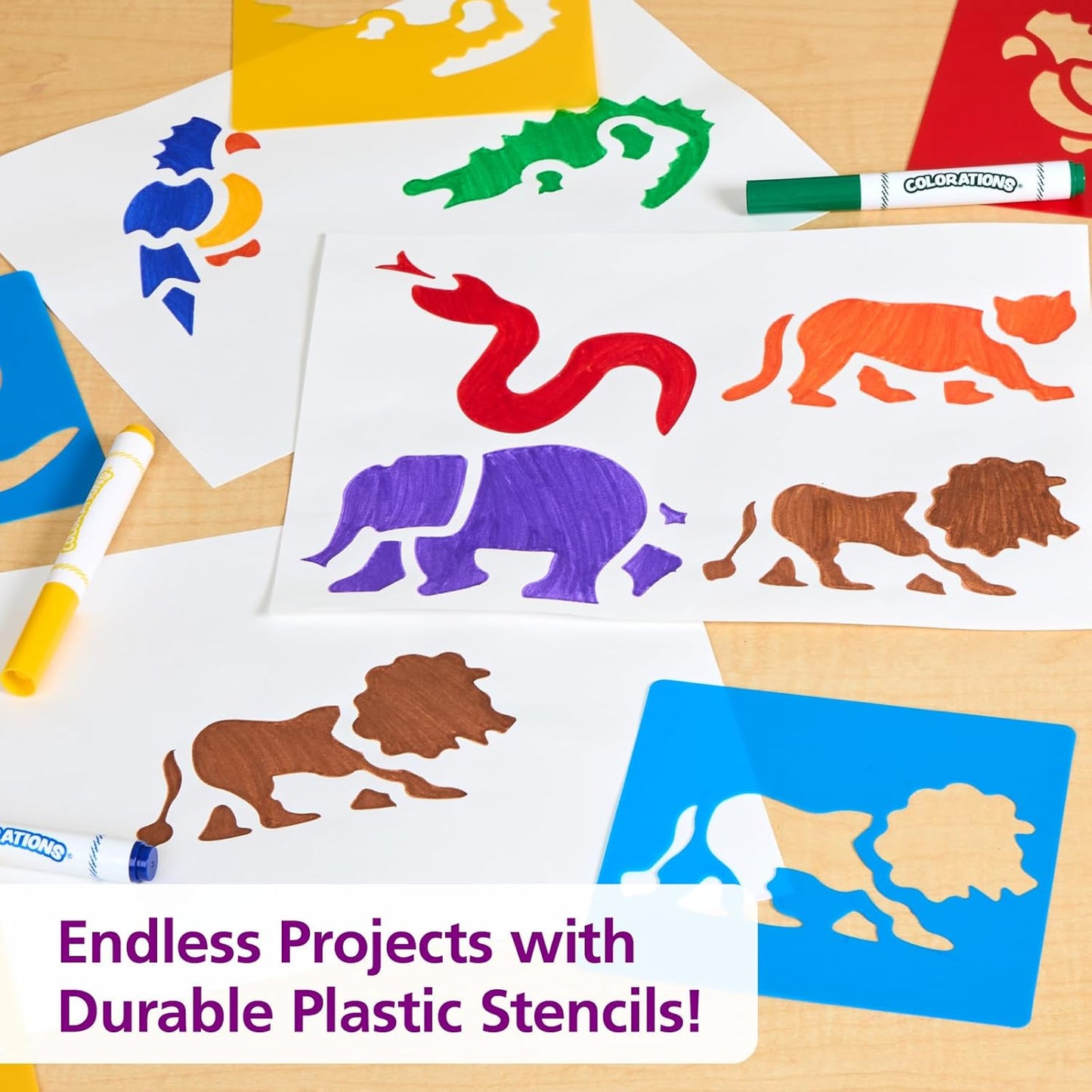 Washable Plastic Jungle Stencils - Set of 6