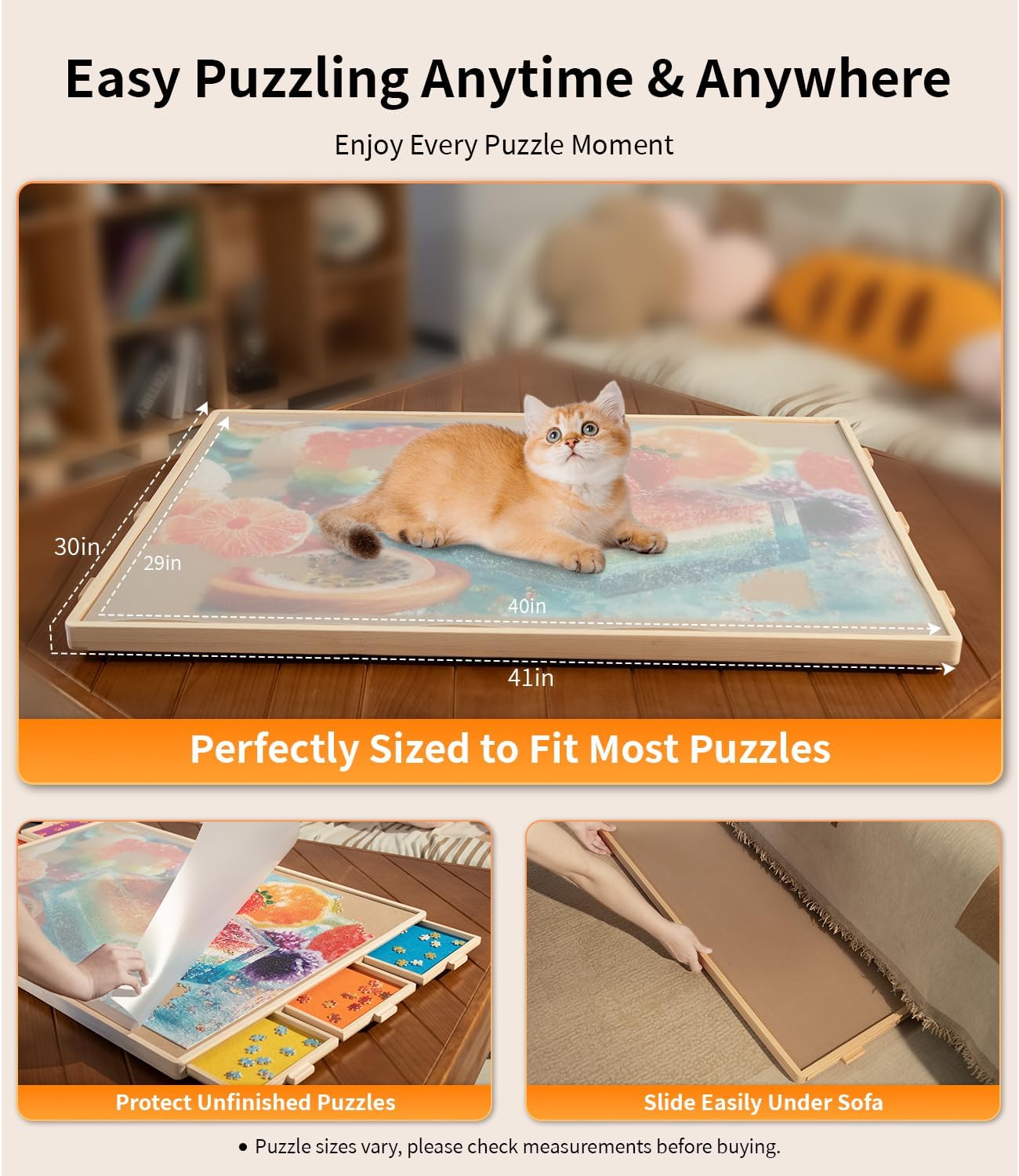 Join&Joy 2000 Piece Puzzle Board Pro, with 6 Drawers & Cover, 40" x 29", Sort-Wise Colorful Felt Drawers, Wooden Jigsaw Puzzle Board, Birthday Gifts for Mom