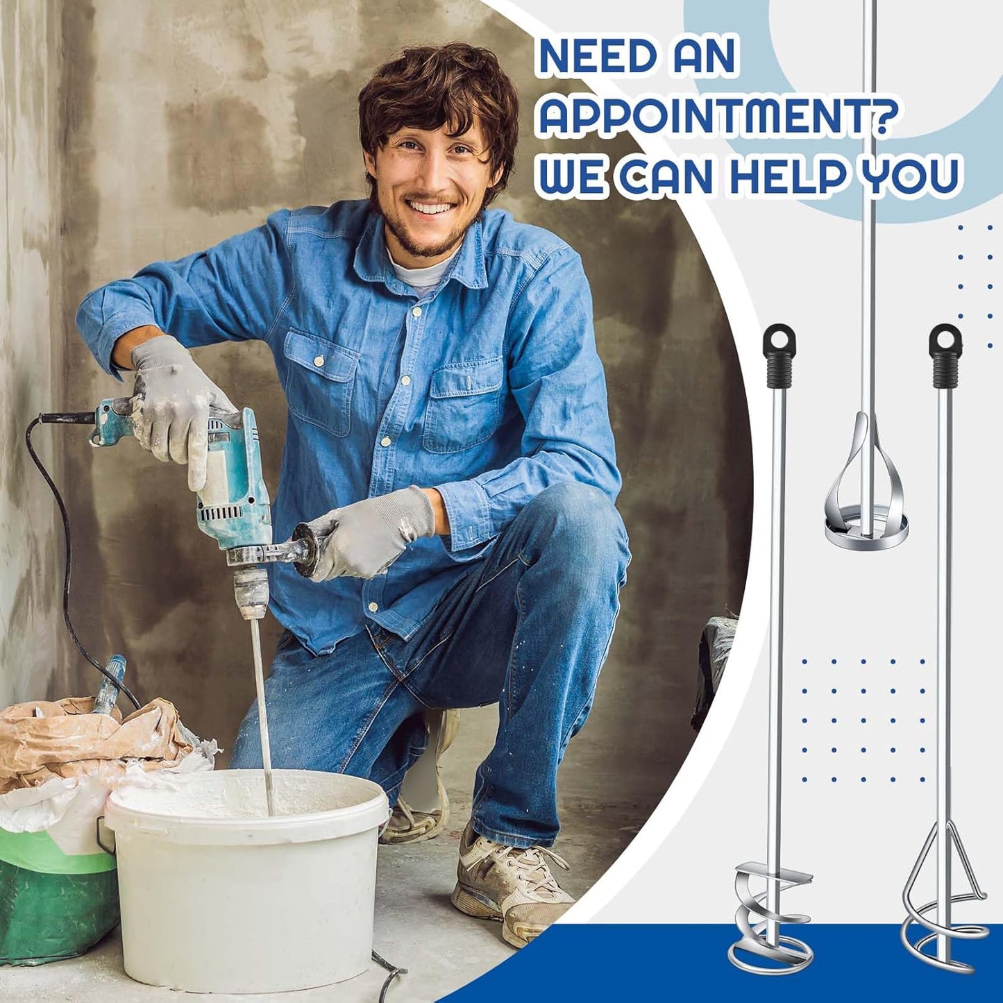 Set of 3 Paint Mixer for Drill Epoxy Resin, Mud, Cement Blades, Paint Stirrer, 15.7" Mixing Paddles and 2.3" Mixing Impeller(White Zinc)