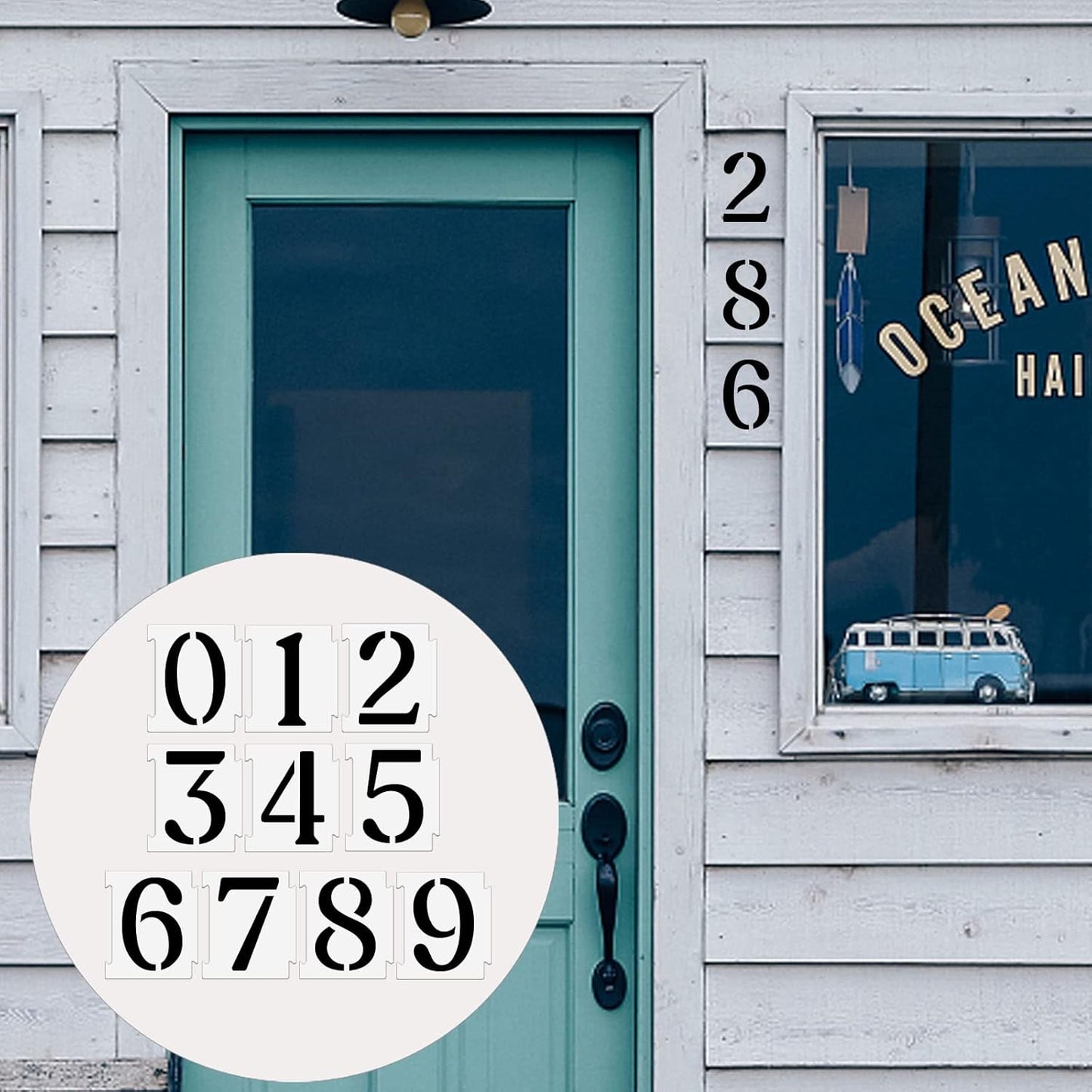 YEAJON 4 Inch Curb Stencil Kit 0-9 Address Number Stencils, 20Pcs Reusable 14 Mil Mylar Plastic Templates for Painting on Road, Wall, Wood, Mailbox