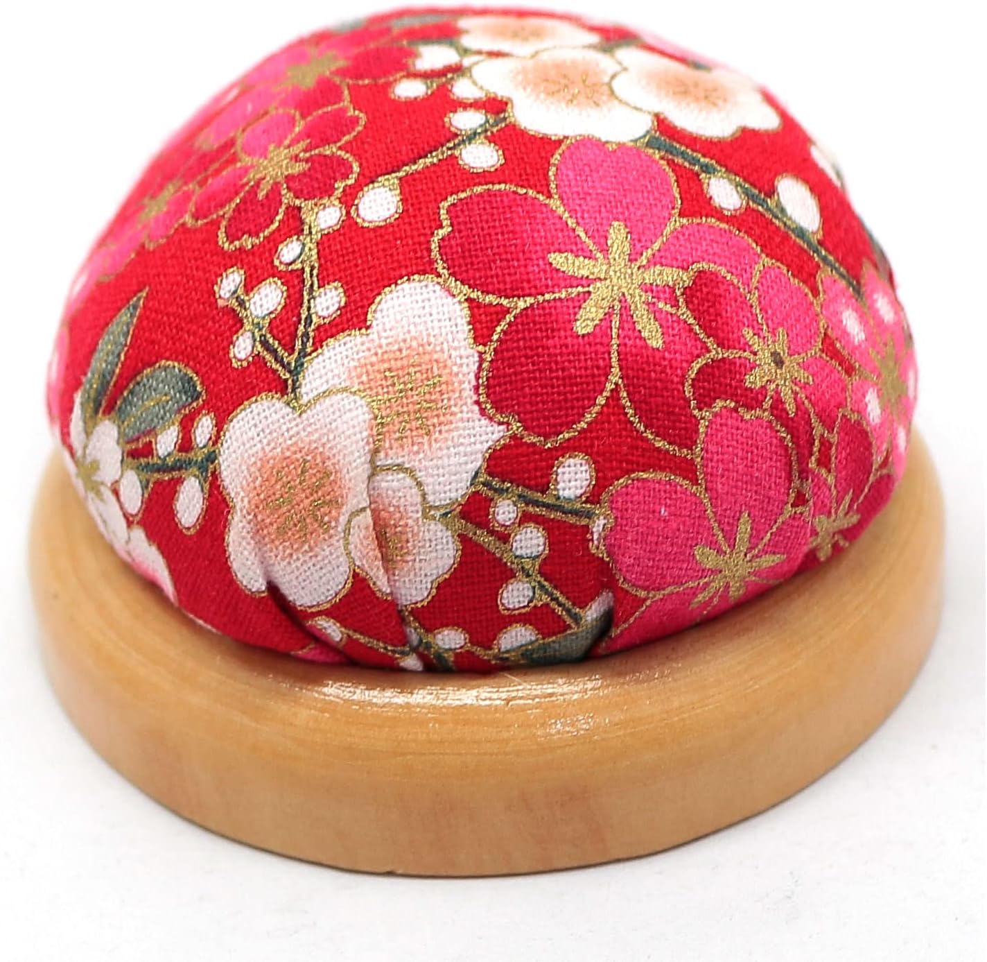 Fbshicung Wooden Base Pin Cushions Japanese Style Pin Holder Handmade DIY Sewing Tools Needle Pincushions Cute Needle Holder Round Clip Holder Sewing Accessories(Red)