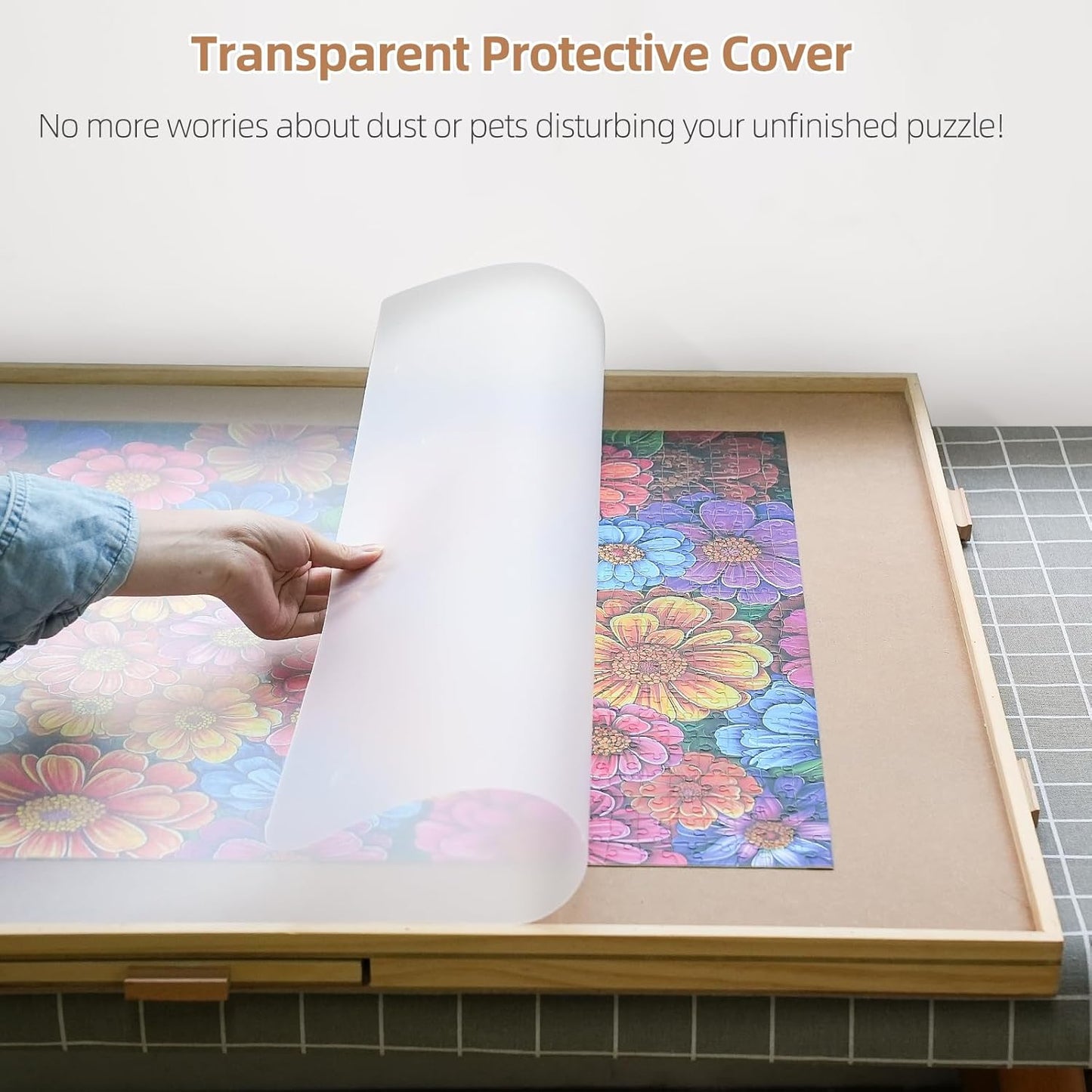 1500 Pieces Rotating Puzzle Board with 6 Drawers, Lazy Susan & Transparent Cover, 34.2"x25.2" Portable Wooden Jigsaw Puzzle Board, Great Gift for Puzzle Enthusiasts