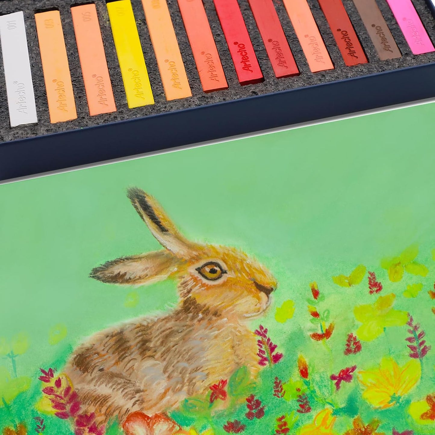 Artecho 24pcs Soft Pastels, Square Chalk for Drawing, Blending, Layering, Shading, Pastels Art Supplies