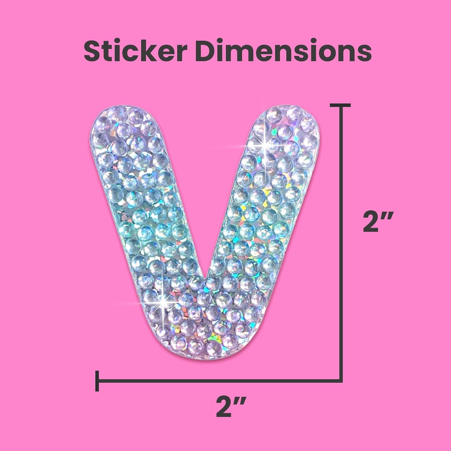 StickerBeans® Rhinestone Alphabet Letter Sticker V - Unique Sparkly Design 2” x 2” Cut-to-Shape Adhesive - Personalization, Collecting, Gifting, Scrapbooking, Decorating Laptops, Phone Cases, All Ages