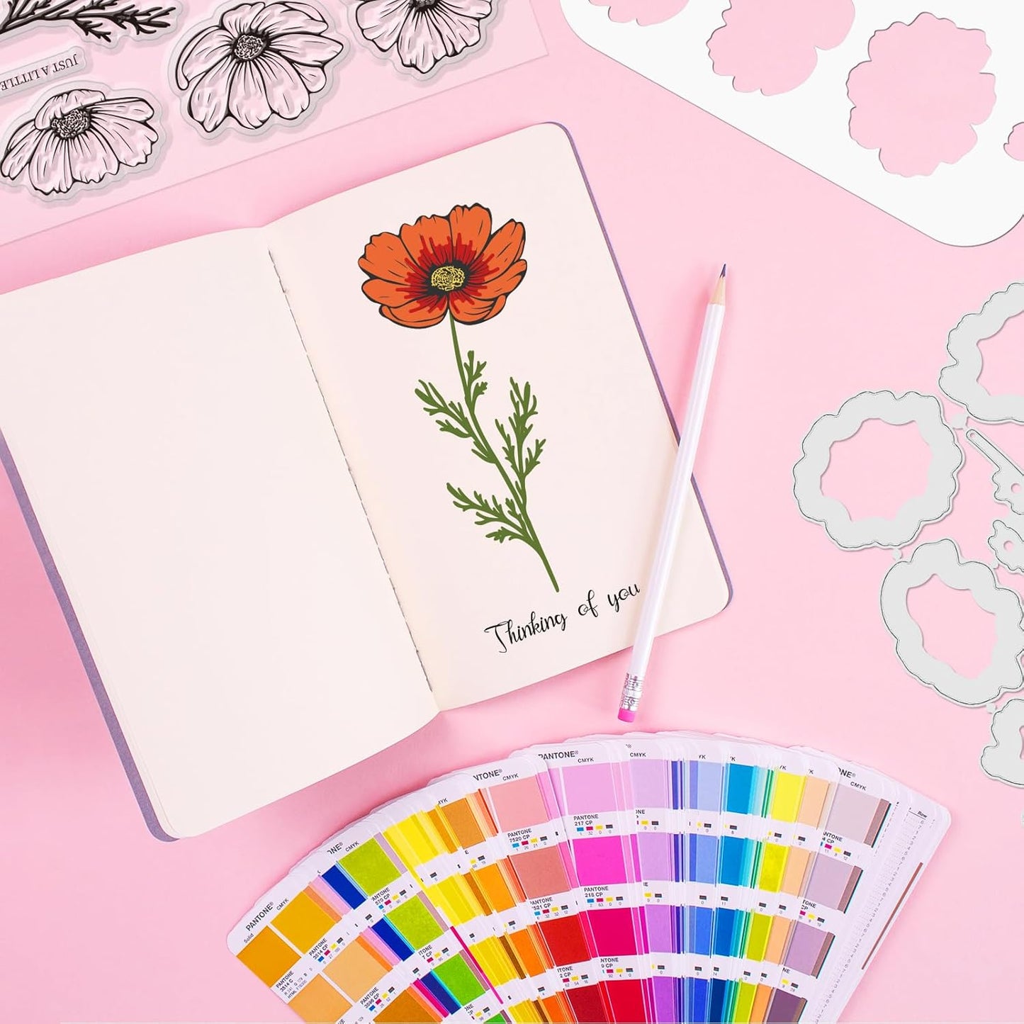 ORIGACH Realistic Cosmos Flower Layering Stencils Set for Card Making, Coreopsis Flower Stencil Template Silicone Stamps and Die Sets for Scrapbooking DIY Crafting