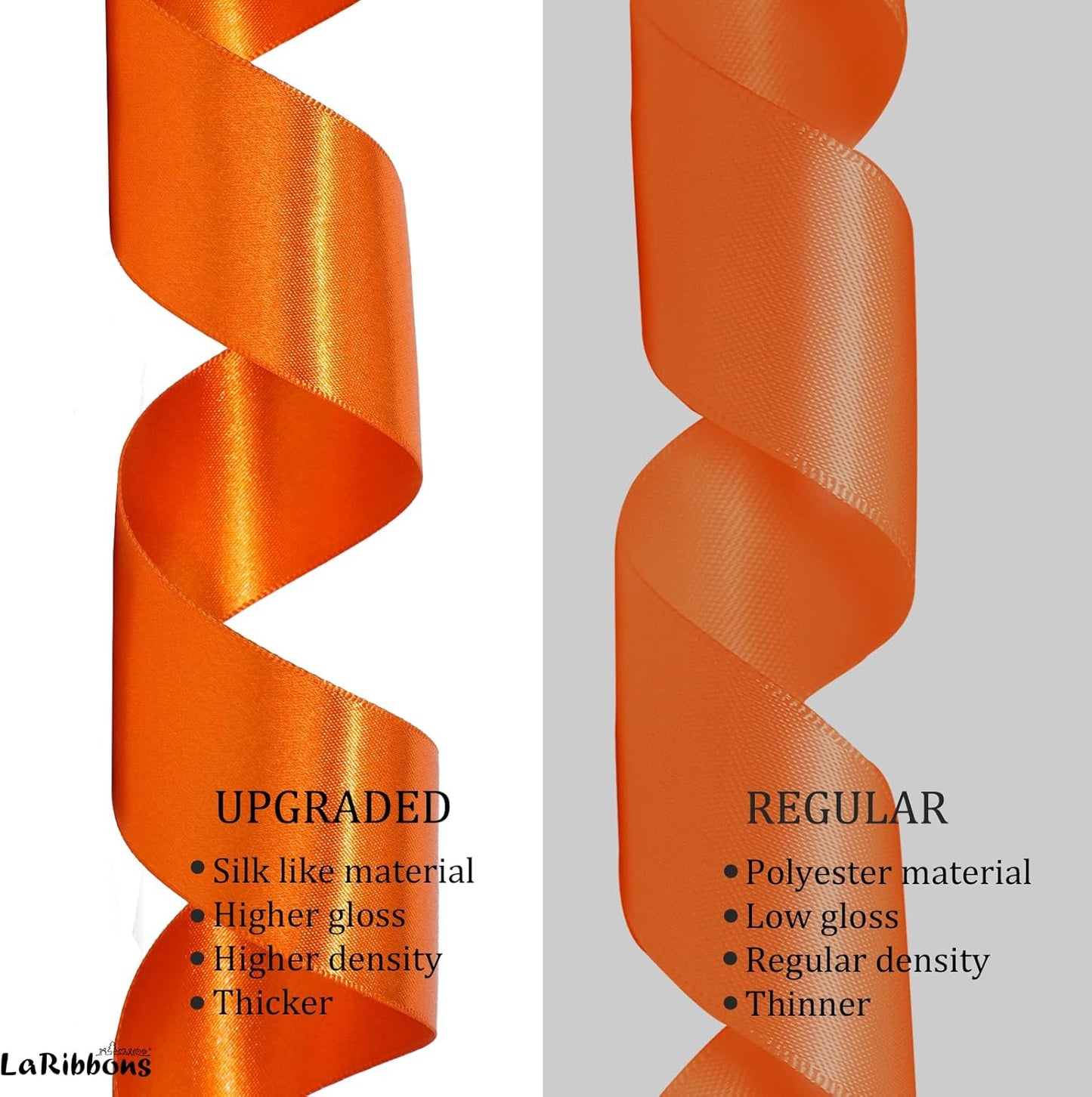 LaRibbons Orange Satin Ribbon 1 1/2 Inch 50 Yards Luxury Double Faced Russet Orange Silk Ribbon for Flower Bouquet Crafts Gift Wrapping Wedding Fall Decoration