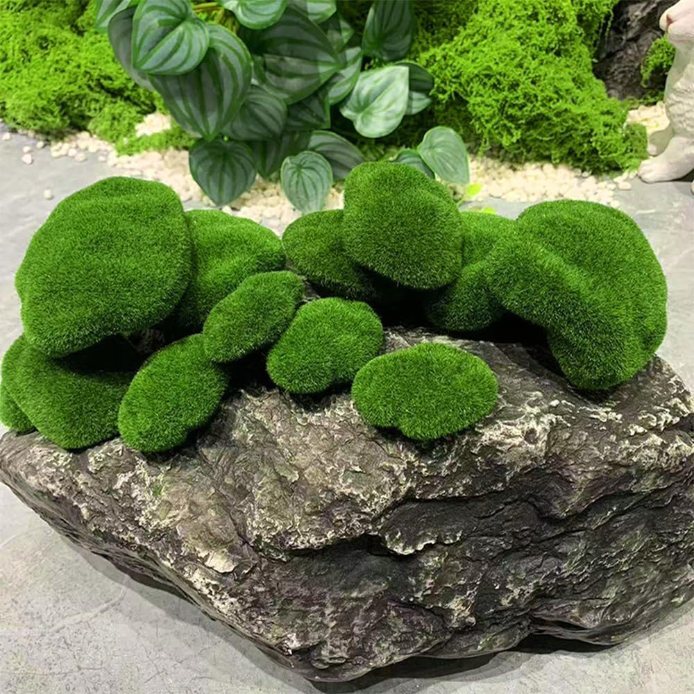 6 PCS Artificial Moss Rocks Decorative, Green Moss Balls,Moss Stones, Green Moss Covered Stones, Fake Moss Decor for Floral Arrangements, Fairy Gardens and Crafting