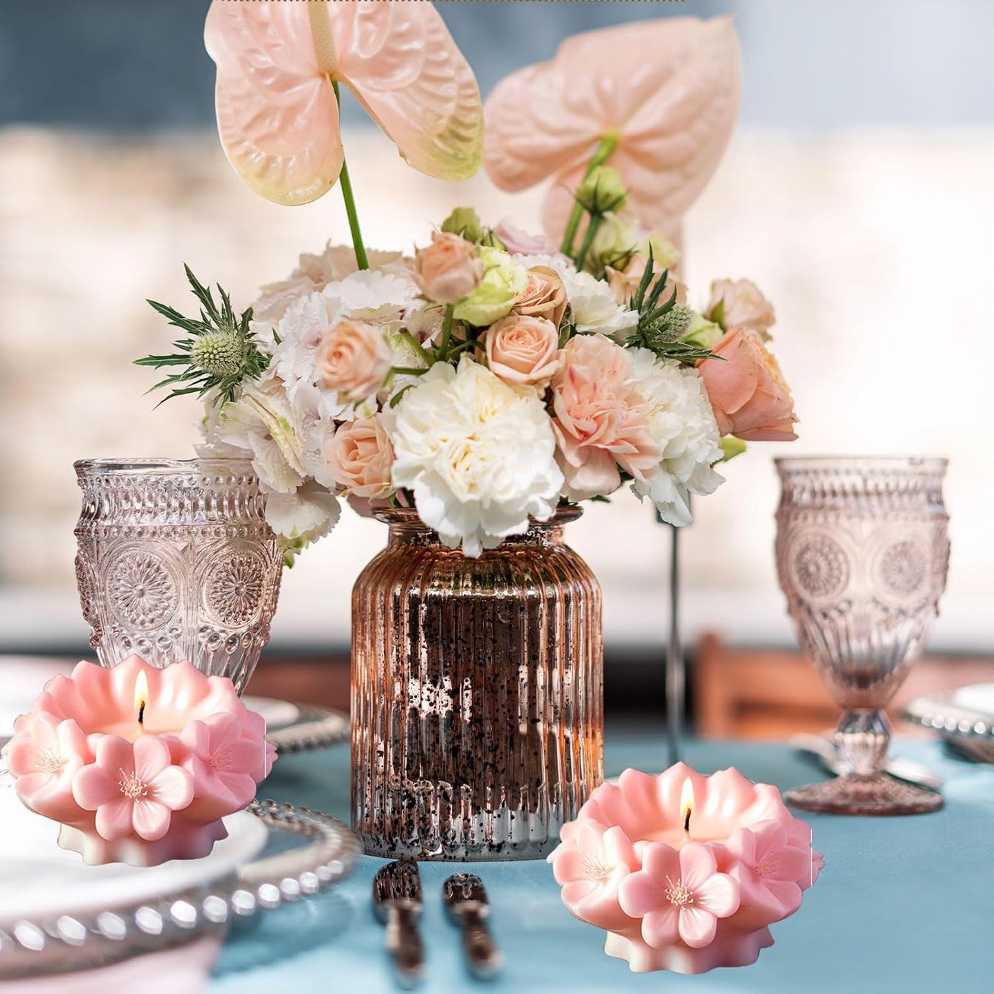 2 Pack Candle Molds Rose Flower Column Silicone Molds, Flower Candle Making Molds Including 6 PCS Flower Silicone Candle Mold, Silicone Molds for Soy Wax, Beeswax etc. (Roses and Cherry Blossoms)