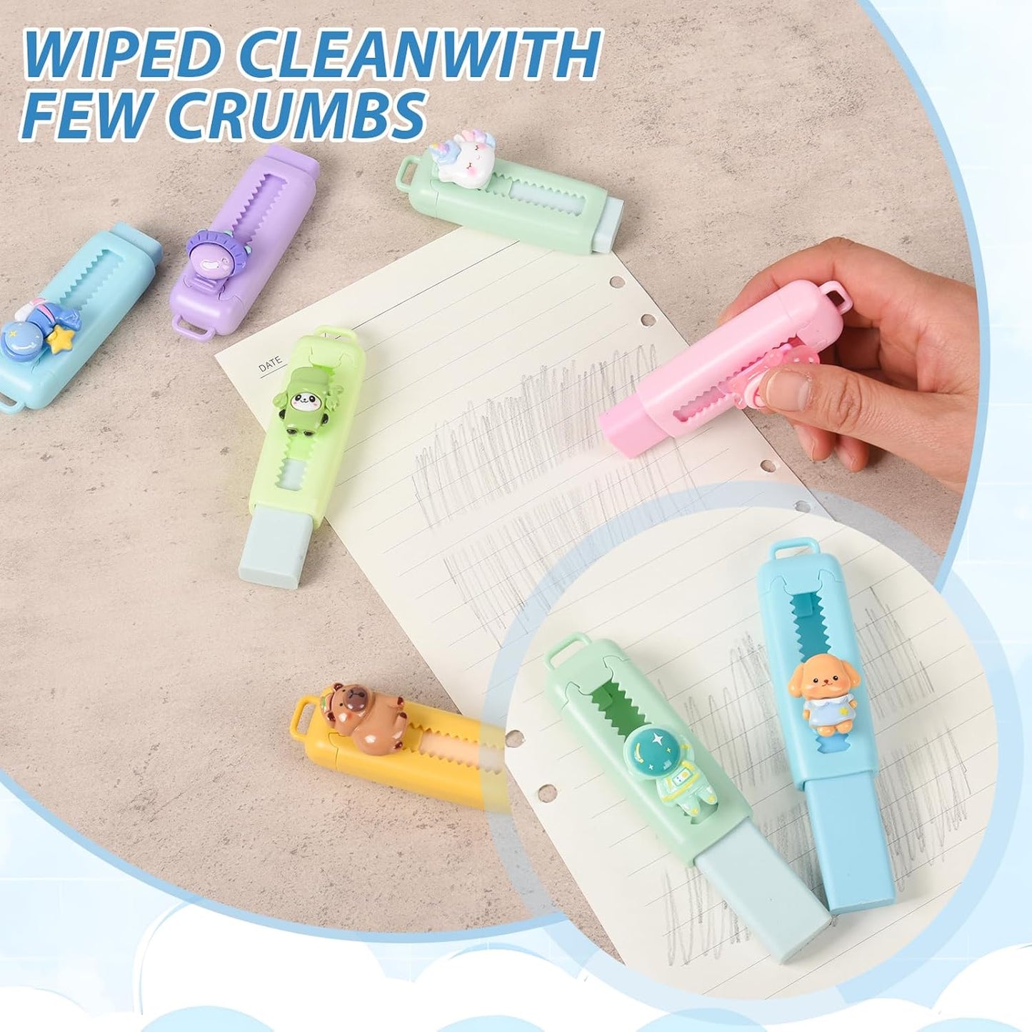 24 Pcs Cute Retractable Eraser for Pencils Cute School Supplies Kawaii Erasers for Kids Fun Cartoon Erasers Back to School Supplies Kid Party Favors Gift (Style 1)