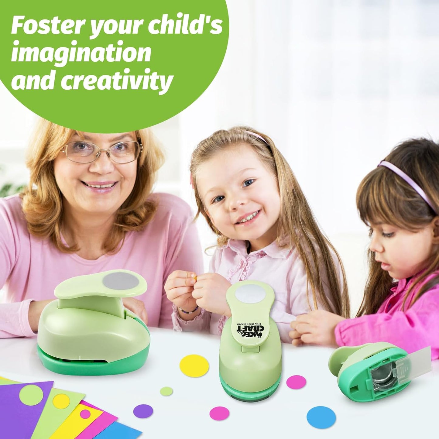 UCEC Circle Cutter, 3 Pcs Circle Puncher, 1 3/8 5/8 Inch Craft Hole Punch with 30 Pcs Colorful Paper, Hole Puncher Paper Cutter for Crafting Card, Making Scrapbook Craft, DIY Office Supplies