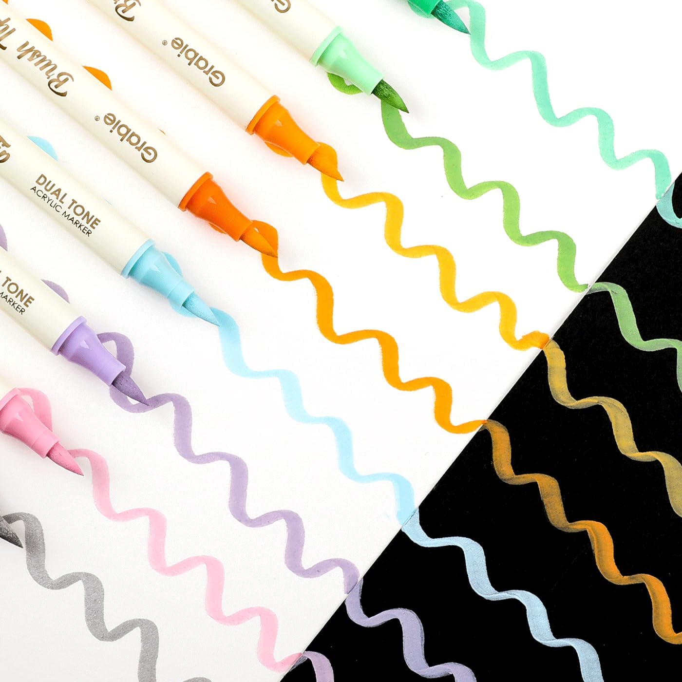 Grabie 120 Colors Dual Tone Brush Tip Acrylic Markers, Dual-Color Paint Markers with 60 Brush Tips, Double Tipped Acrylic Paint Pens for Fabric, Canvas,DIY, Canvas Art Supplies, Set of 60
