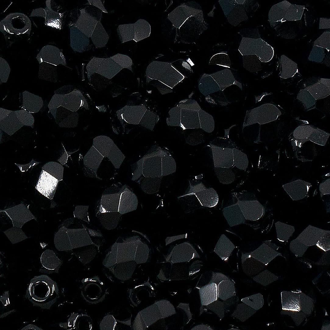100pcs Faceted Fire Polished Pressed Czech Glass Beads 4mm (0.16in), Jet Black 23980