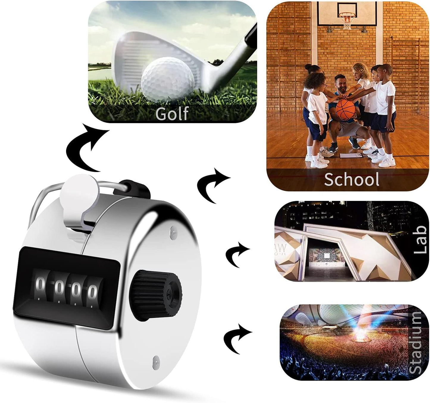 12 Pcs Hand Tally Counter 4-Digit Lap Counter Clicker, Manual Mechanical Handheld Pitch Click Counter with Finger Ring for School Golf & Knitting Row Croche