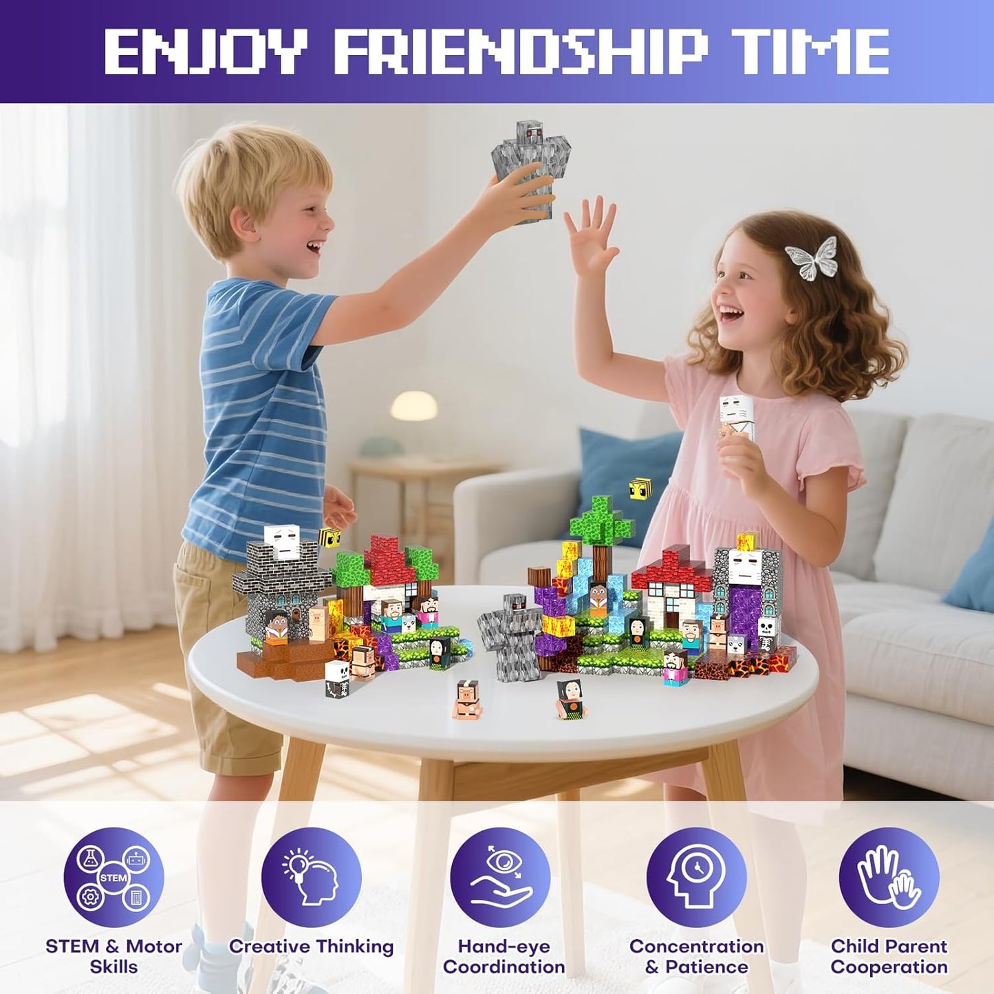 150PCS Magnetic Blocks, Magnet Tiles Toys for Kids, Magnetic Building Blocks Cubes, STEM Montessori Stacking Magnets for Kids, Birthday Gifts for Boys and Girls Age 3+ Years Old