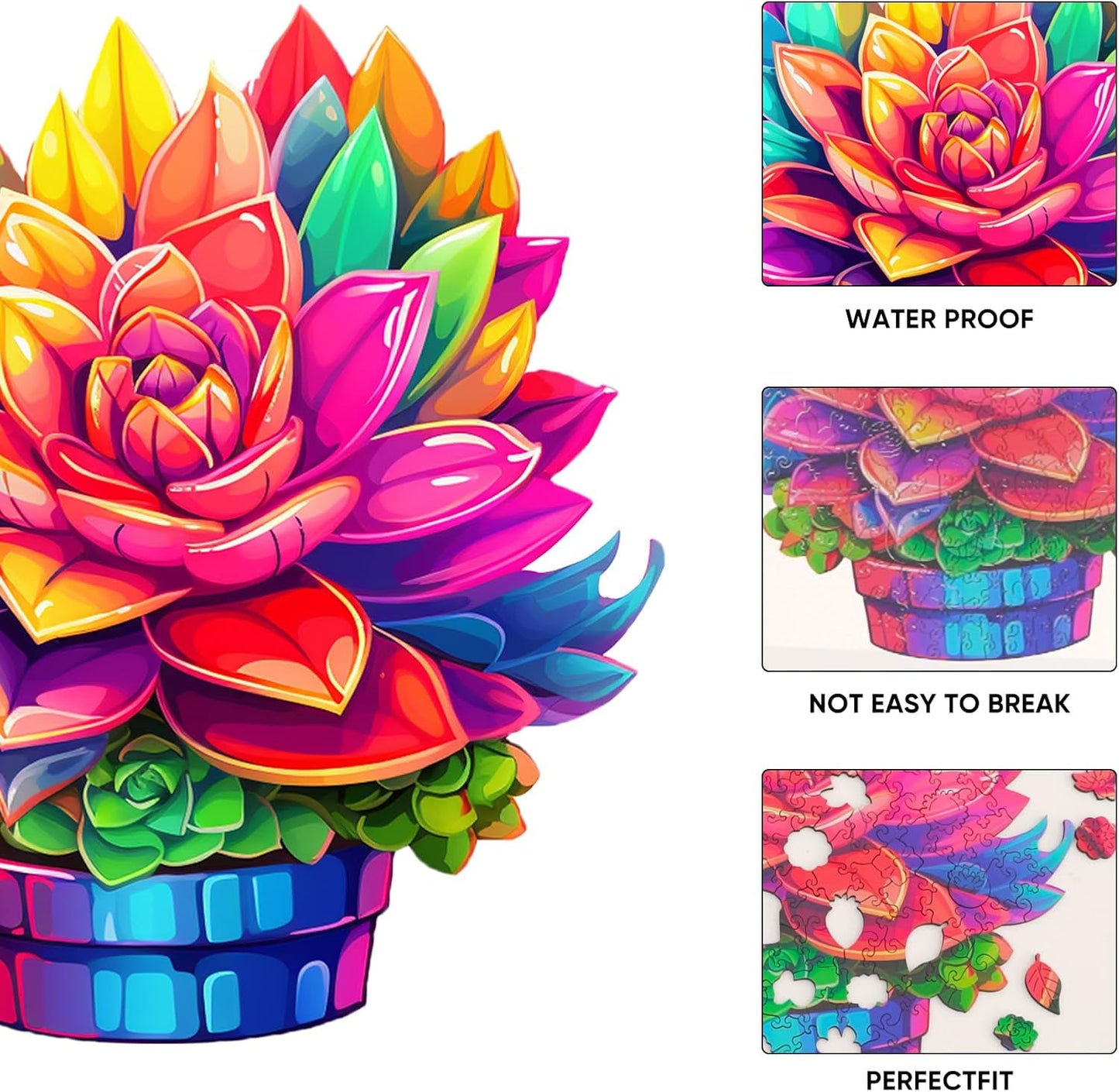Valentine's Day Wooden Puzzles Colorful Flower Pot 200pcs 11.2'' x 11.2'', Luxurious Shaped Wood Puzzle, Beautiful Package, Best Gift for Adults and Kids, Family Game