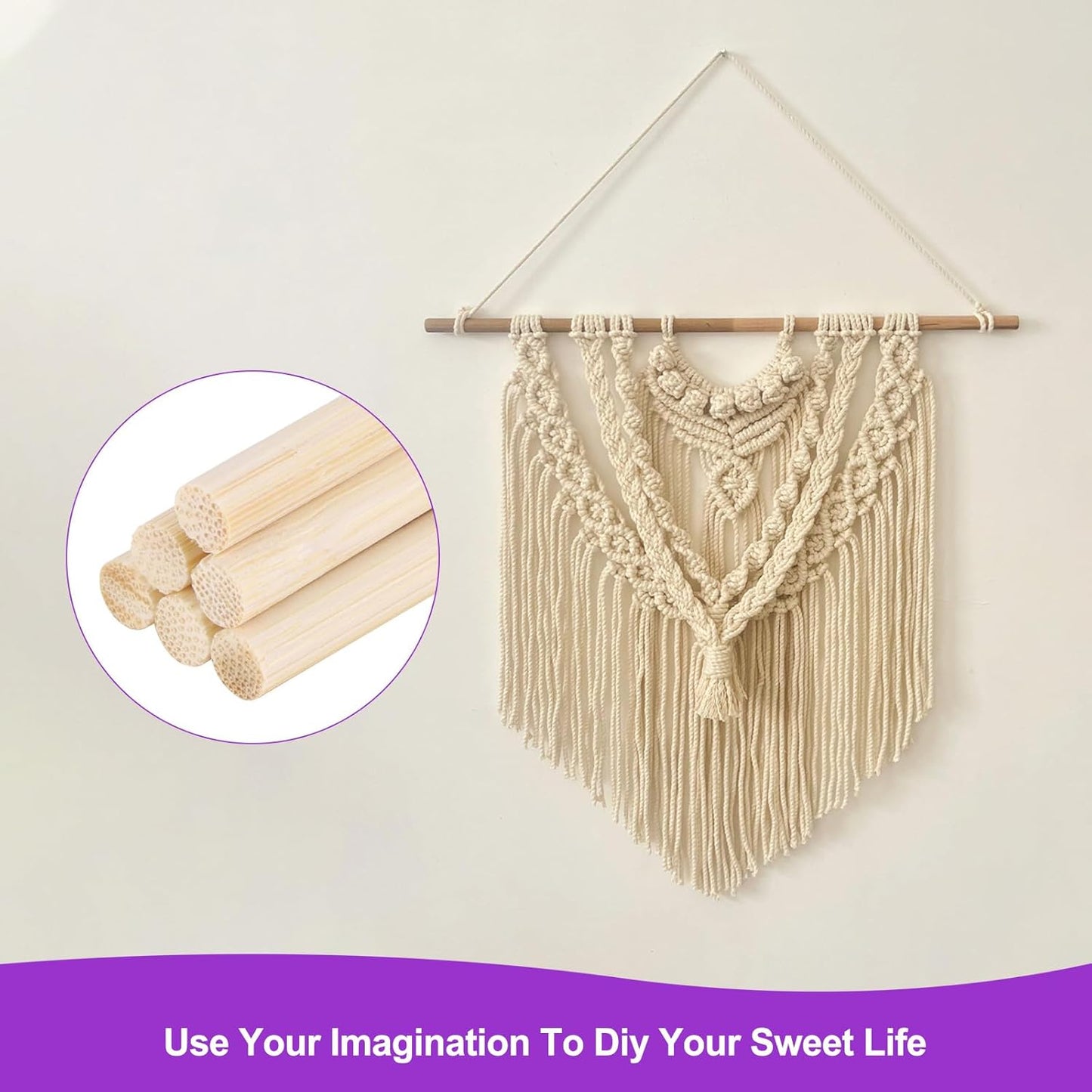 DMiotech 50 Pack 3/16" x 14" Wooden Dowel Rods Unfinished Natural Sticks Wood Craft Sticks for Home Decor Projects and Making DIY Craft,Wood Color