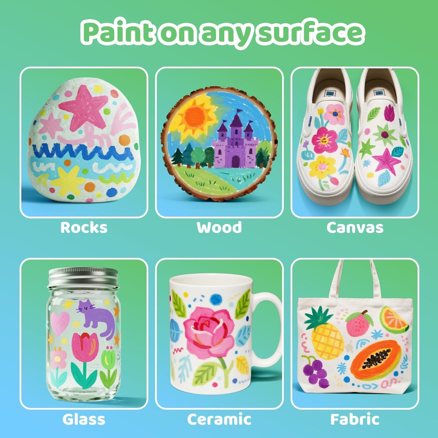 Guangna 12 Macaron Acrylic Paint Markers Set, Brush Tip Acrylic Paint Pens for Rock Painting, Wood, Glass, Paper, Coloring Book, Ceramic, Canvas, Water-Based Ink