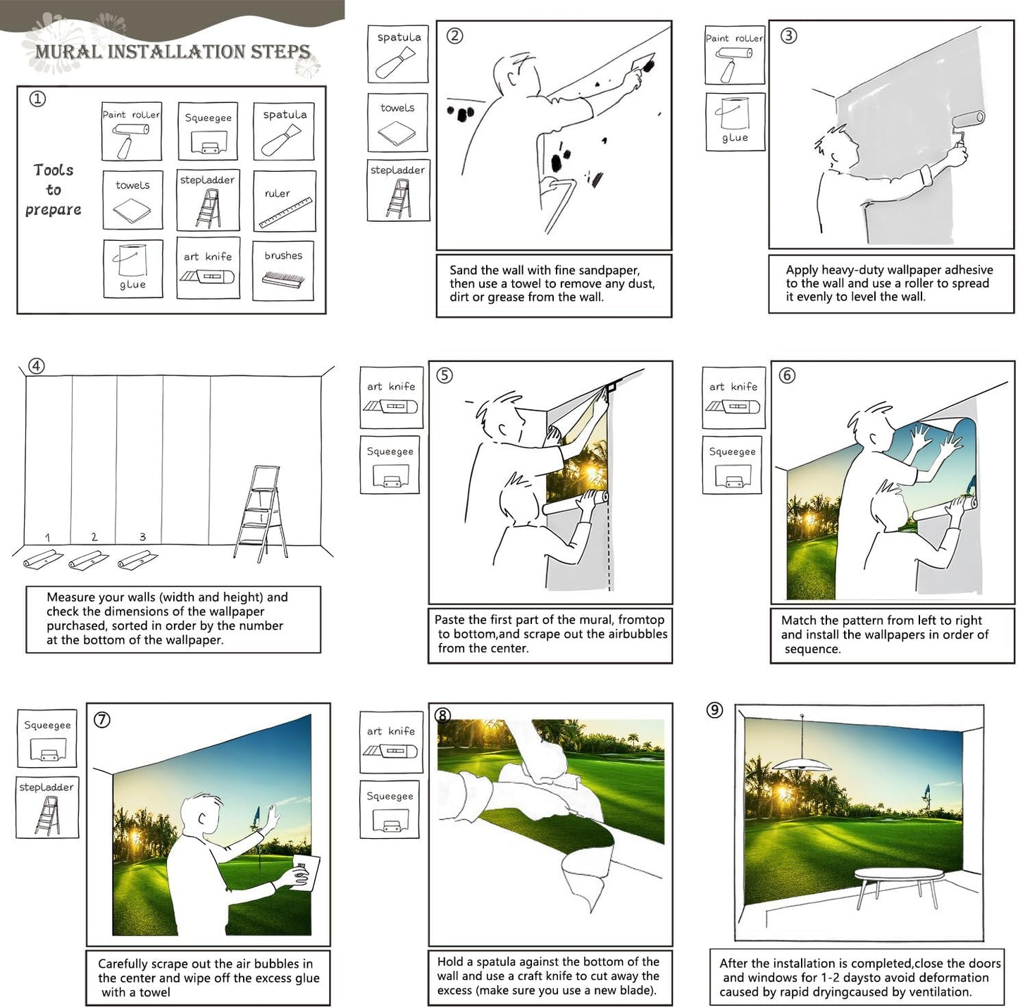 AFZEVEB-Green Golf Course Landscape Wallpaper Wall murals for Bedroom 159"x107"(Not Peel and Stick)