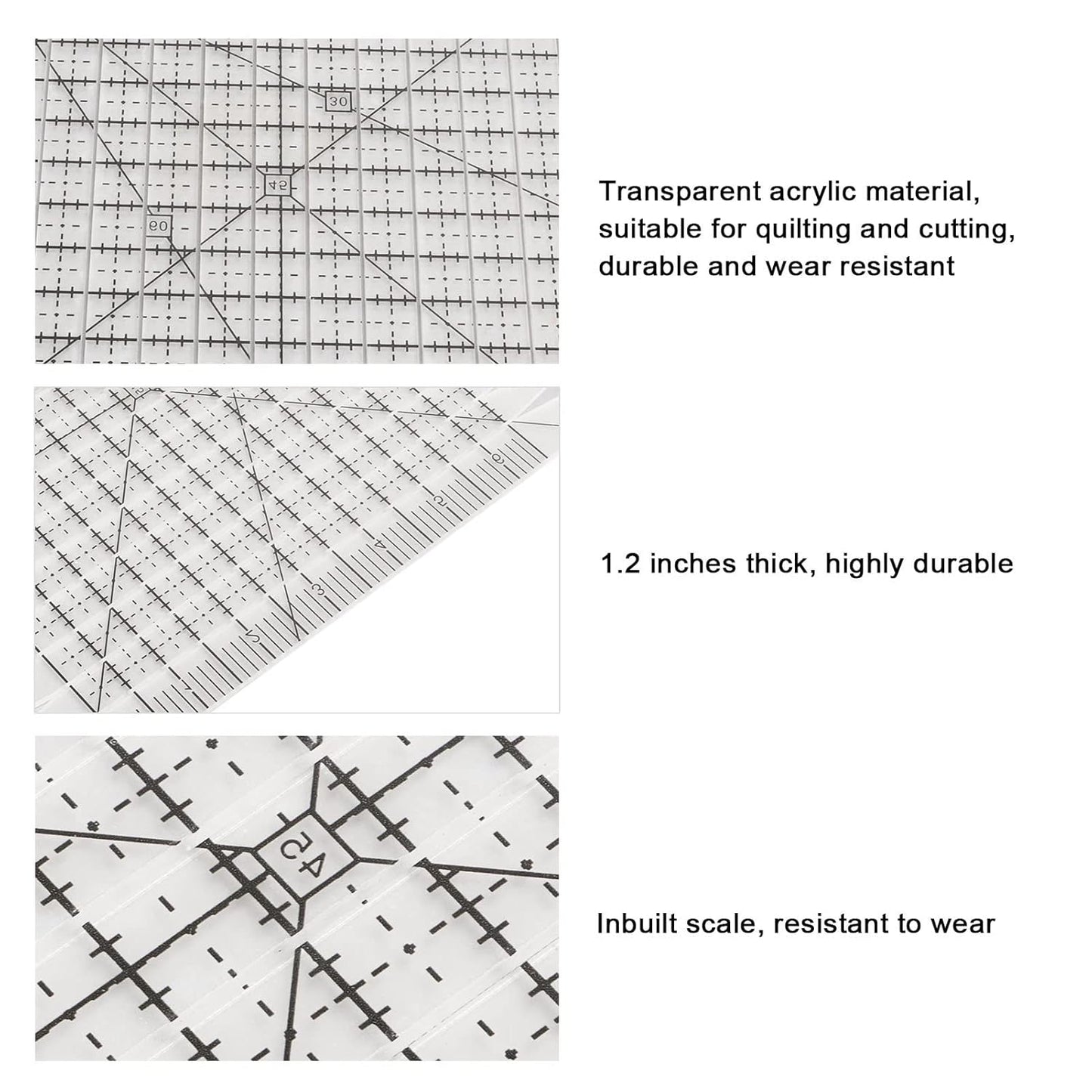 Pssopp Charming Shape Cut Ruler, Transparent Acrylic, Accurate Scale, Black Grid Line, Multifunction, Quilters Ruler, 25.5cm x 8.1in