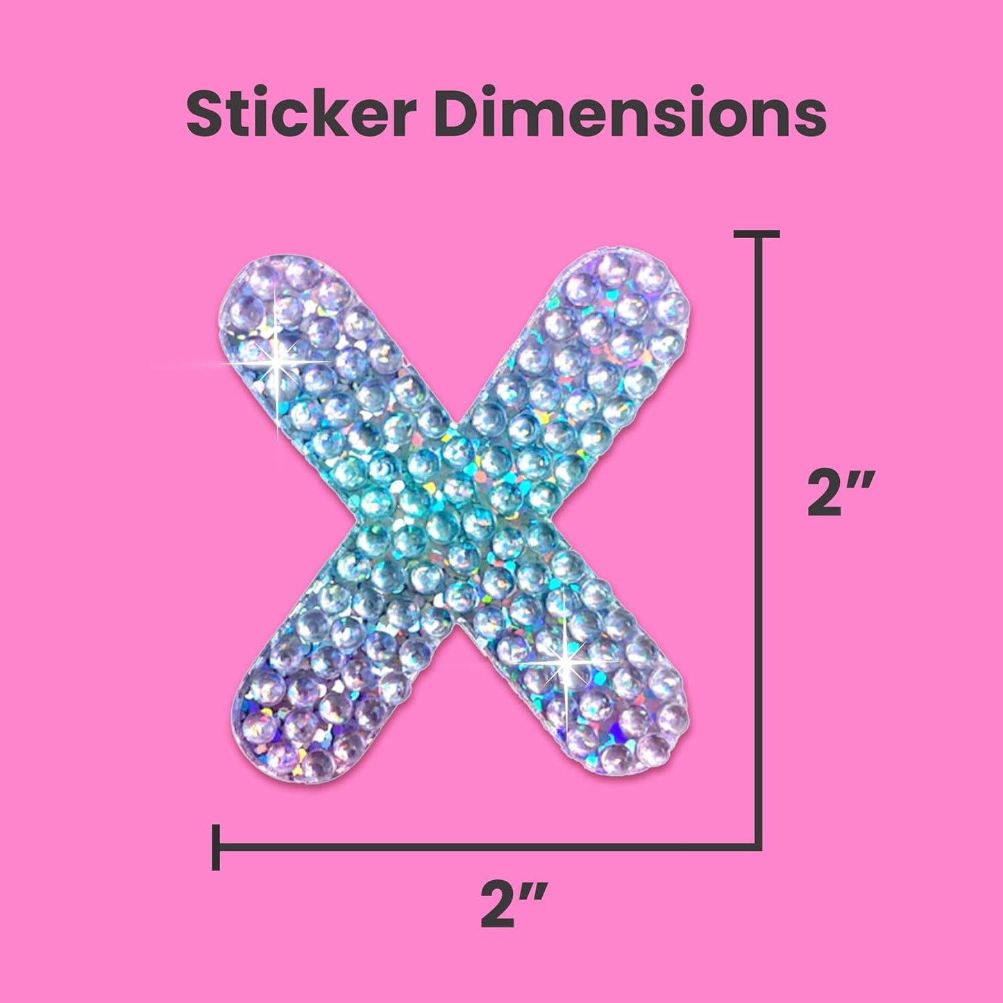 StickerBeans® Rhinestone Alphabet Letter Sticker X - Unique Sparkly Design 2” x 2” Cut-to-Shape Adhesive - Personalization, Collecting, Gifting, Scrapbooking, Decorating Laptops, Phone Cases, All Ages