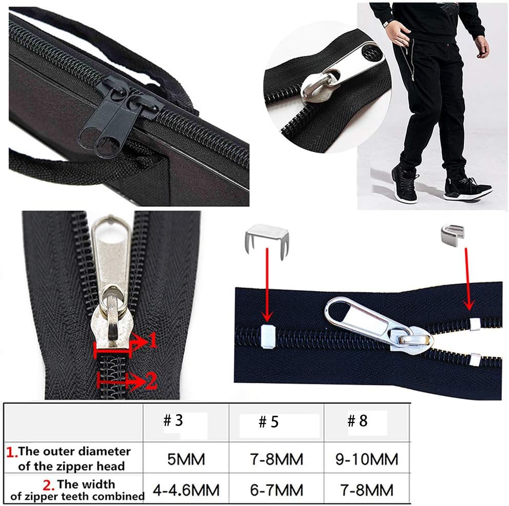 JOSDIOX 255-Piece Zipper Repair Kit – Replacement Sliders (#3, #5, #8), Install Pliers Tool, and Zip Extension Pulls for Jackets, Luggage, Backpacks, Tents, and Sleeping Bags