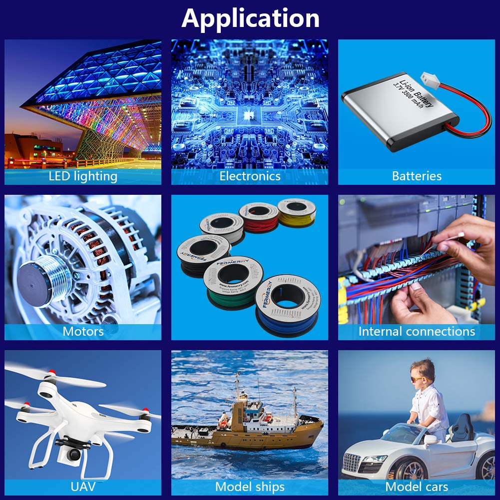 Fermerry 26 AWG Stranded Wire Spool 5ft Each 6 Colors Flexible 26 Gauge Silicone Hook up Wire Kit Electrical Tinned Copper Wire