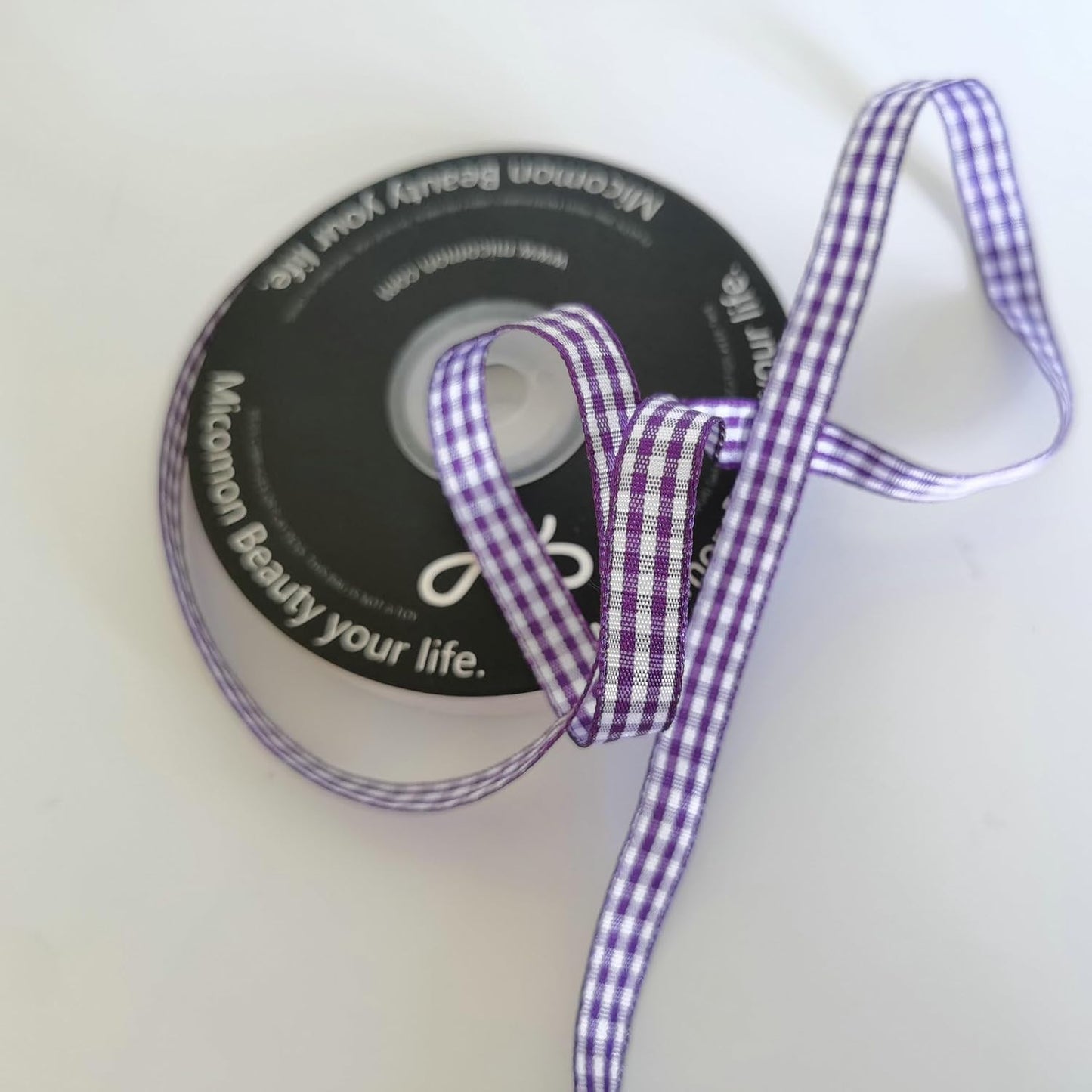 Micomon Dark Purple and White Woven Edge Plaid Ribbon 100% Polyester Gingham Ribbon 25 Yards Each Roll (3/8",Grape)