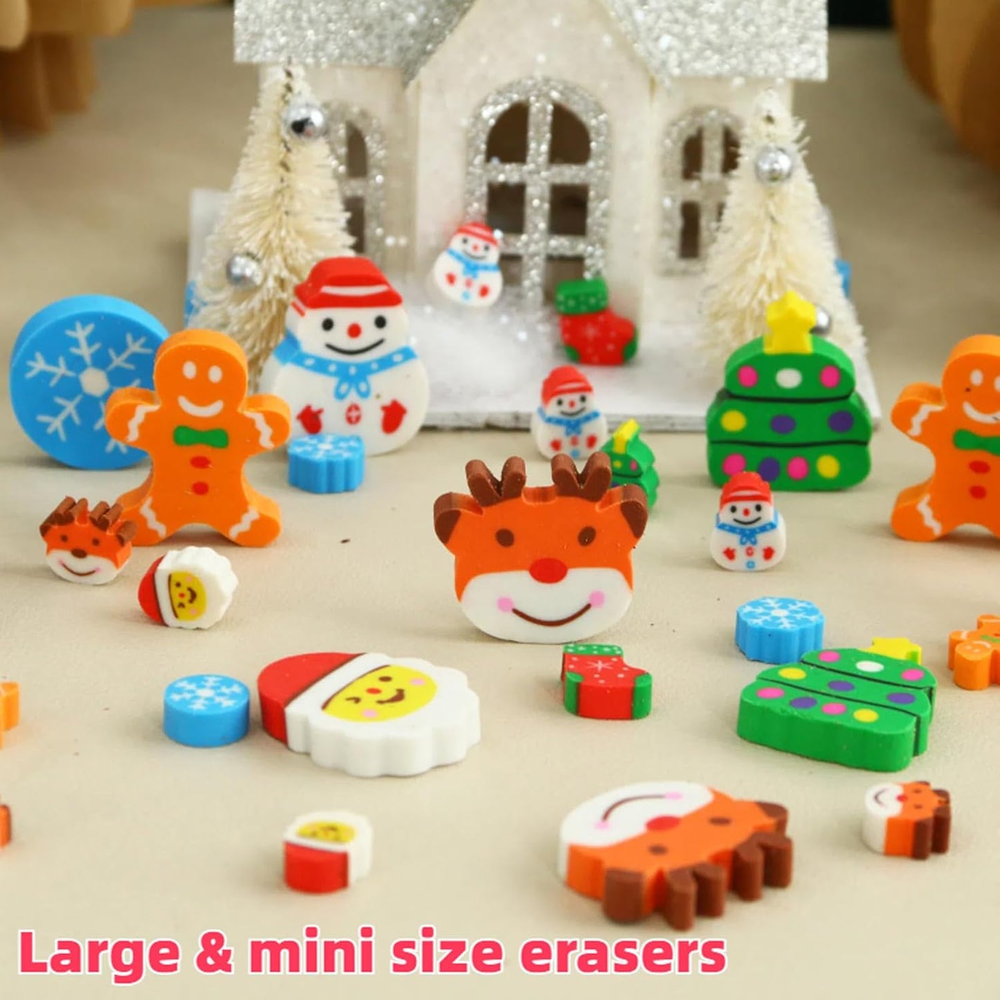 42 pcs Christmas Erasers for Kids Bulk Large Cute Snowflake Christmas Tree Pencils Erasers Novelty Desk Pets for Xmas Classroom Rewards Winter Kids Prizes Party Favors Goodie Bag Stuffers