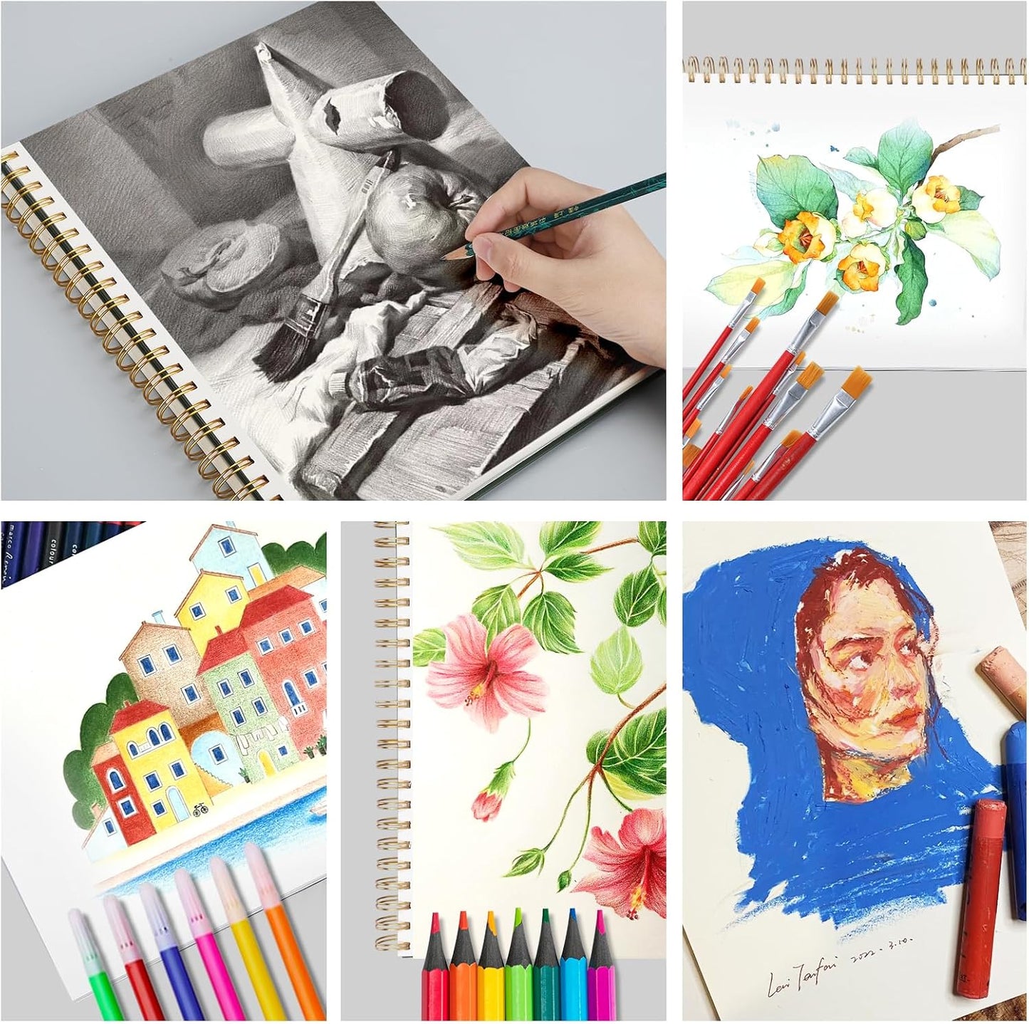 Ddaowanx 9" x 12" Sketch Book, 100 Sheets Spiral Bound Art Sketchbook with Pockets, (68lb/100gsm) Acid Free Artist Drawing Pad Paper Painting Sketching Pad,Gifts for Kids Adults Beginners