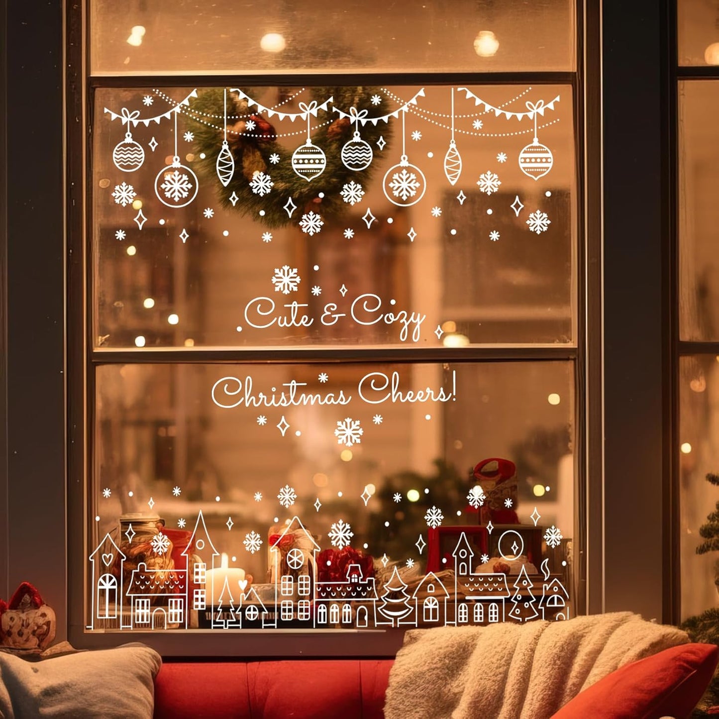 Christmas Stencils for Window Glass Large Christmas Stencils for Crafts Reusable Xmas Village House Holiday Stencil for Painting on Wood Wall Fabrics Decor